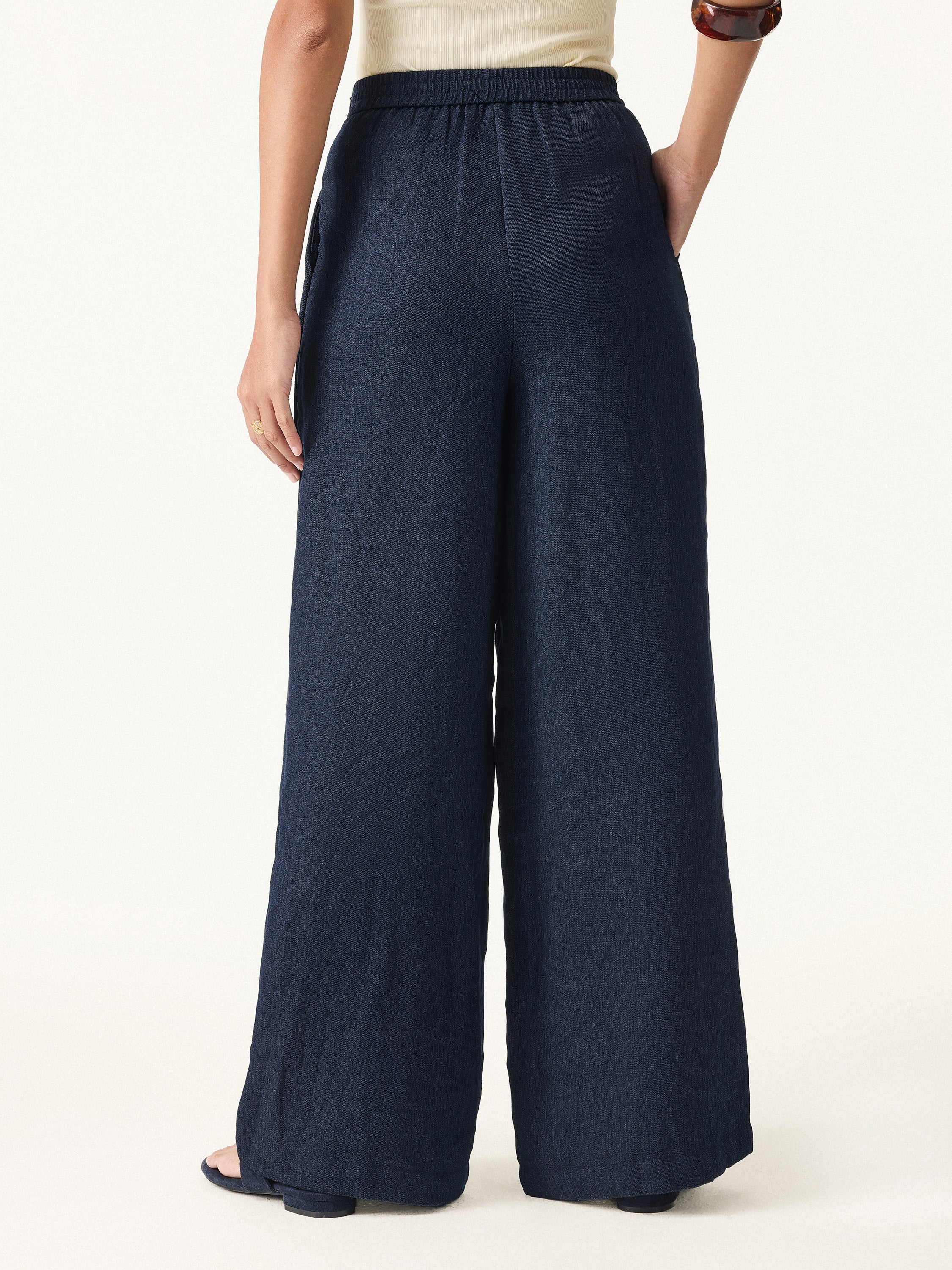Airy Linen Mid-Rise Wide-Leg Pants with Pockets