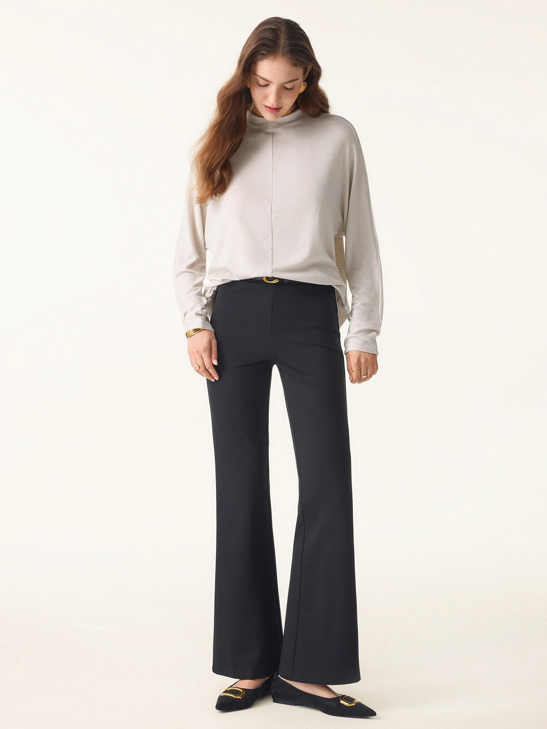 Lyocell Cashmere Relaxed Mockneck Batwing Sleeve Top