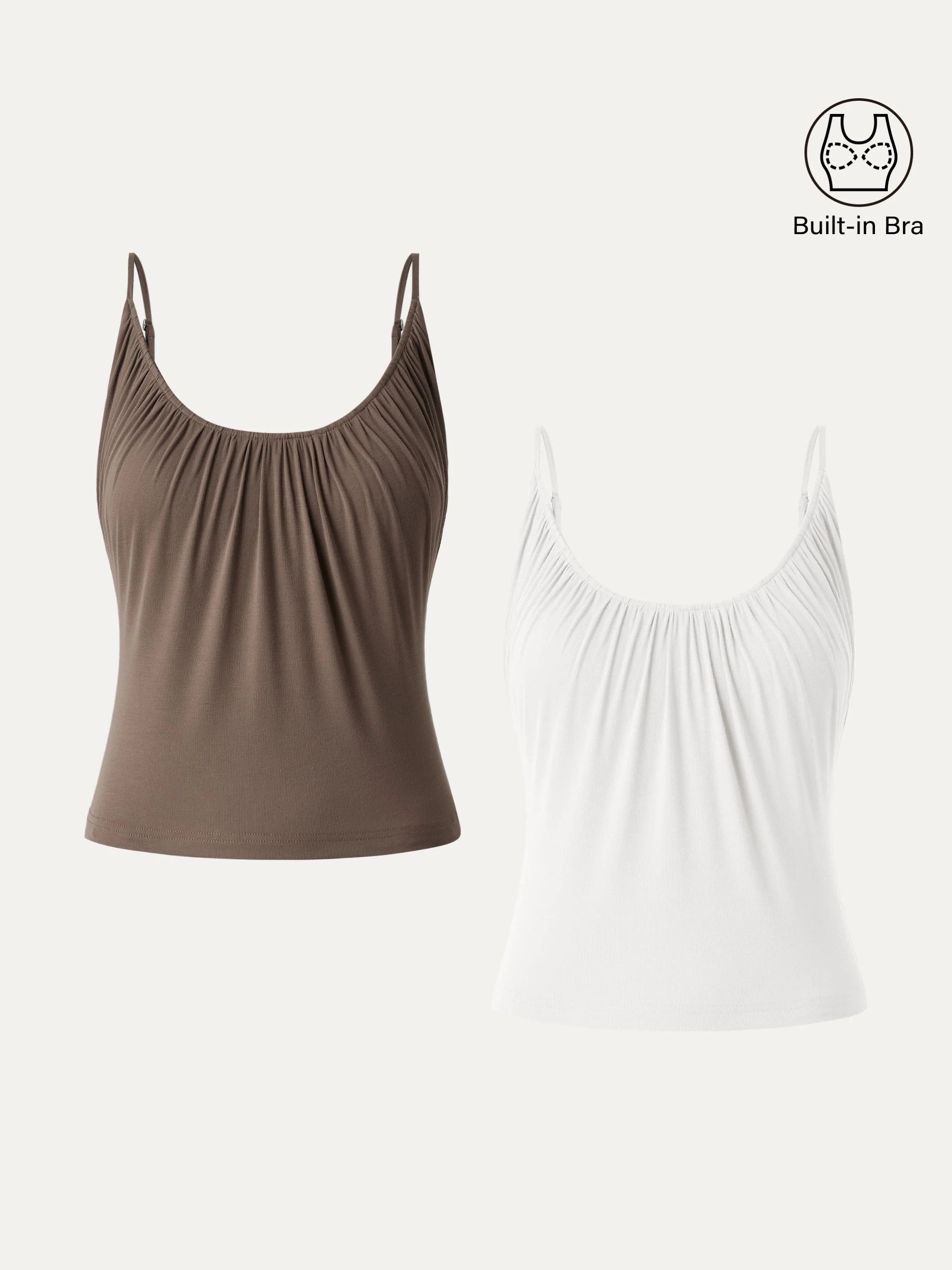 2Pcs Set Scoop Neck Gathered Spaghetti Brami Top