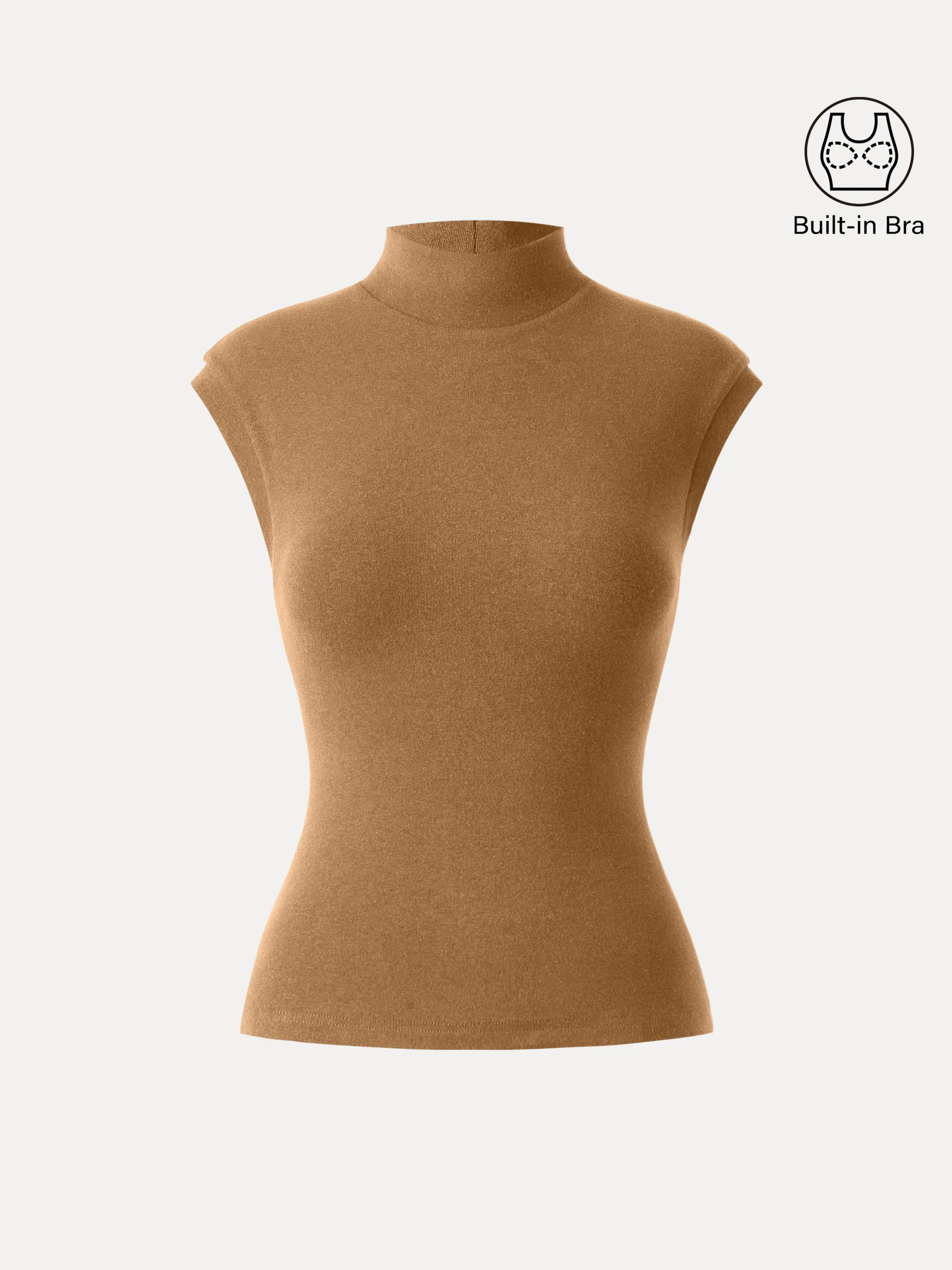 Stretch Cotton Mock Neck Cap Sleeve Brami Top