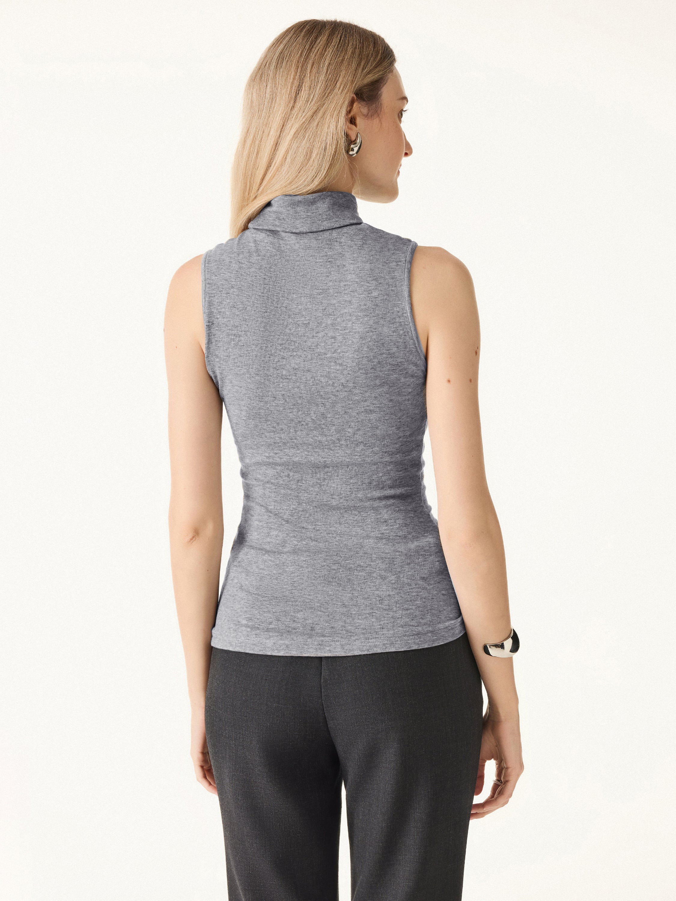 Lyocell Cashmere Sleeveless High - Neck Crop Top