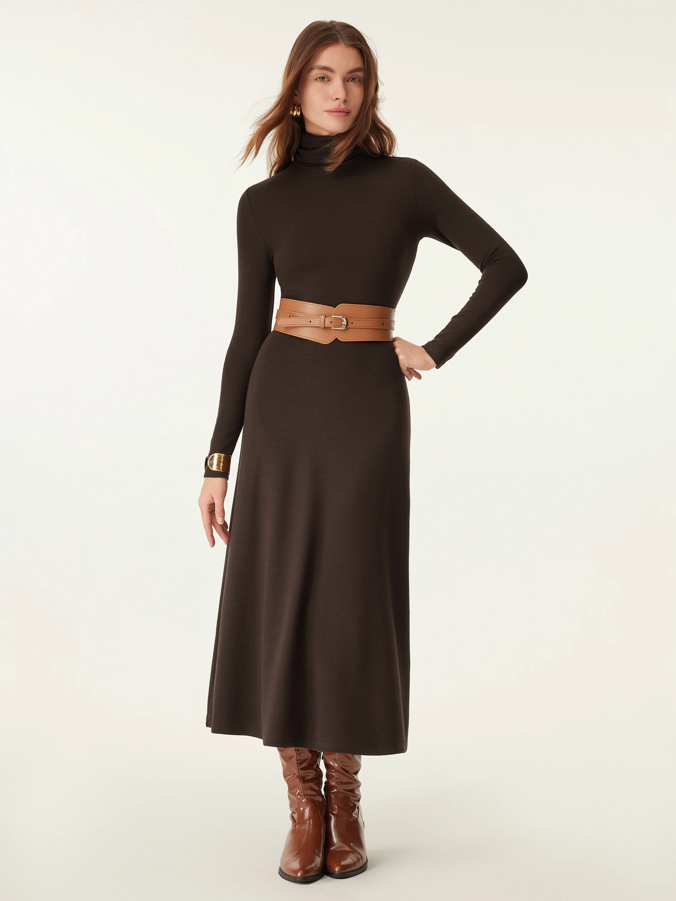 Heated Turtleneck Midi Dress