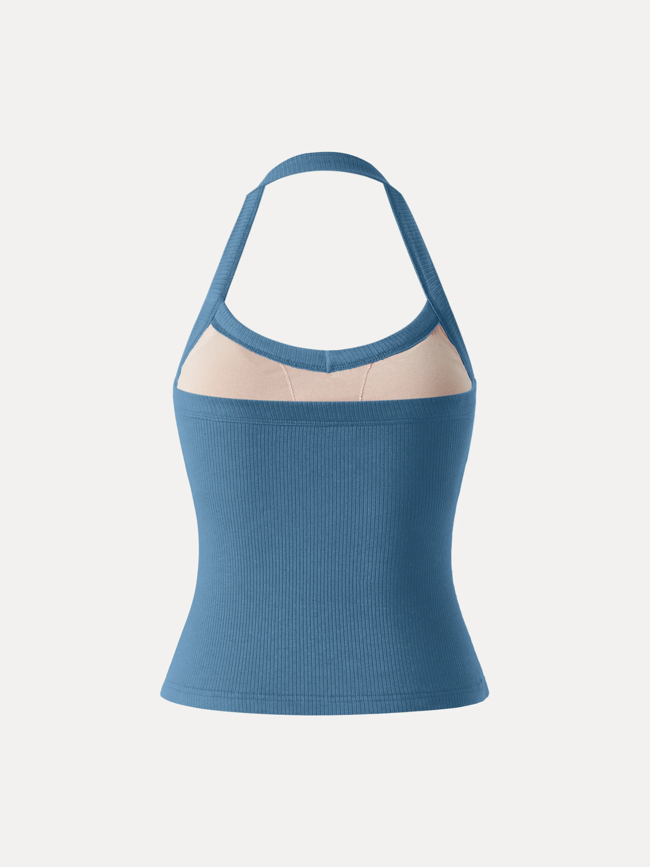 Halter Neck Side Ruched Ribbed Tank Top