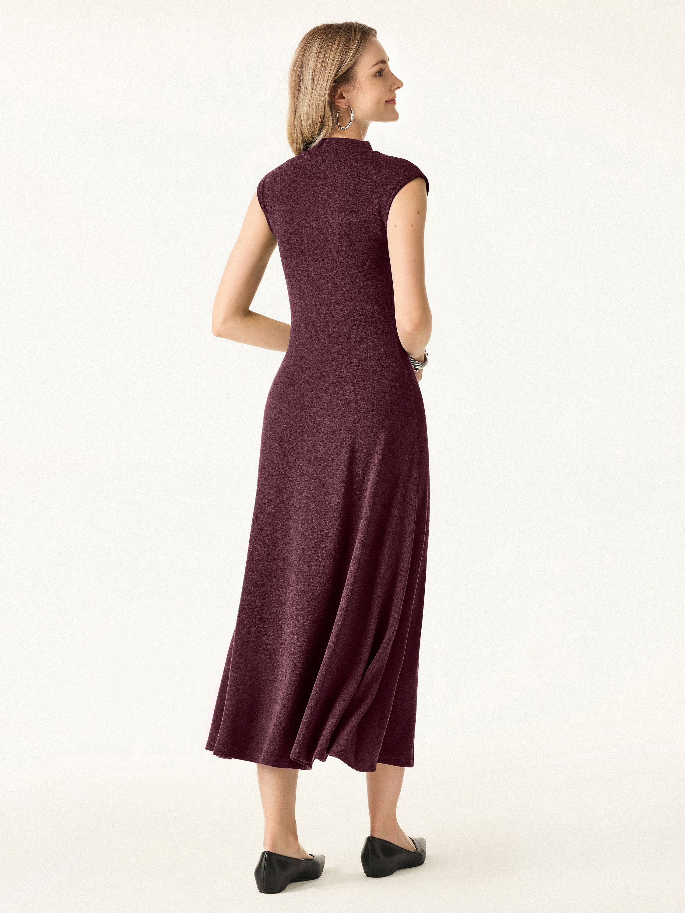 Warm Light Mockneck Wide-Shoulder Midi Brami Dress