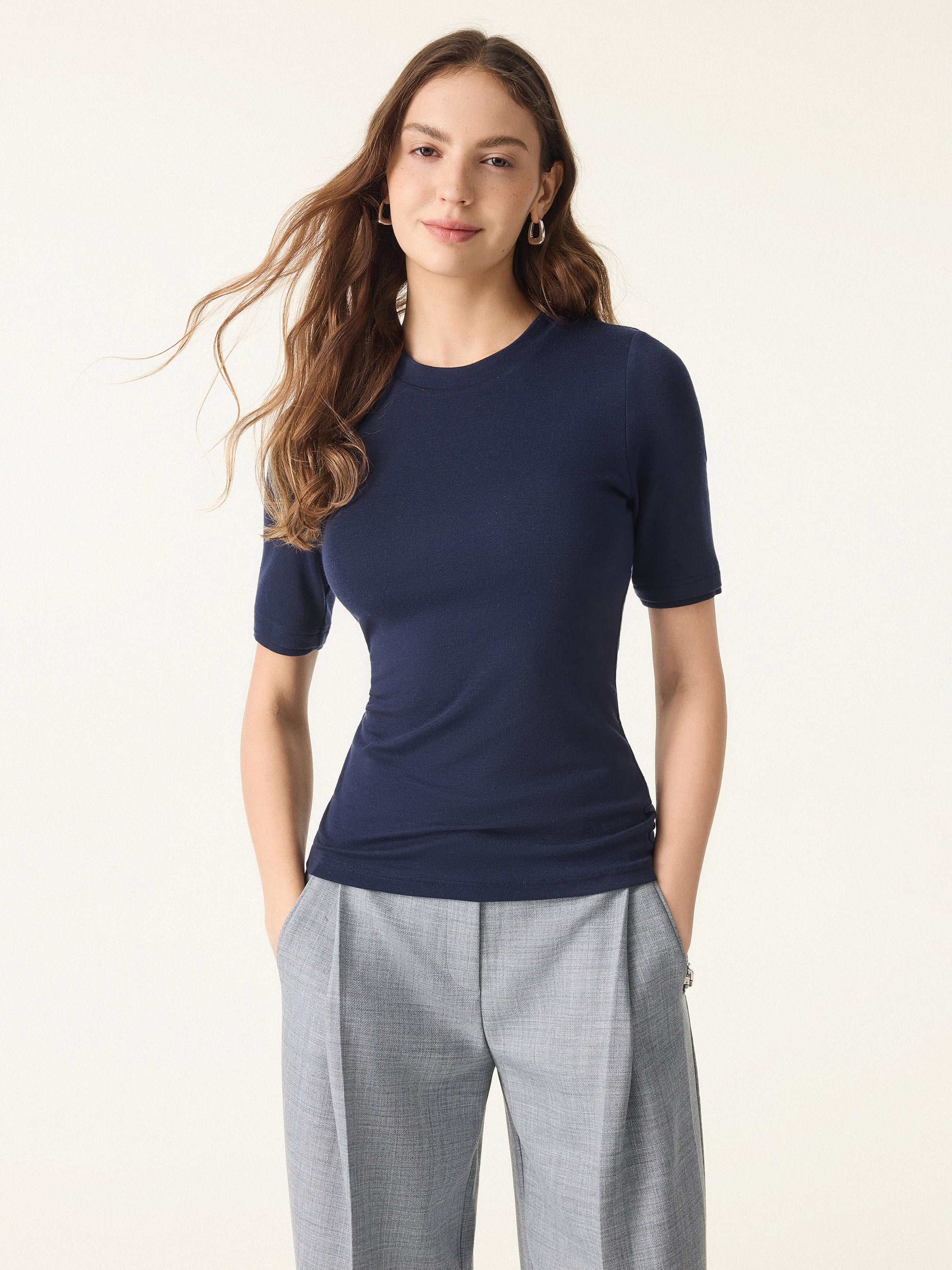 Lyocell Cashmere Crewneck Layered Cuff Brami