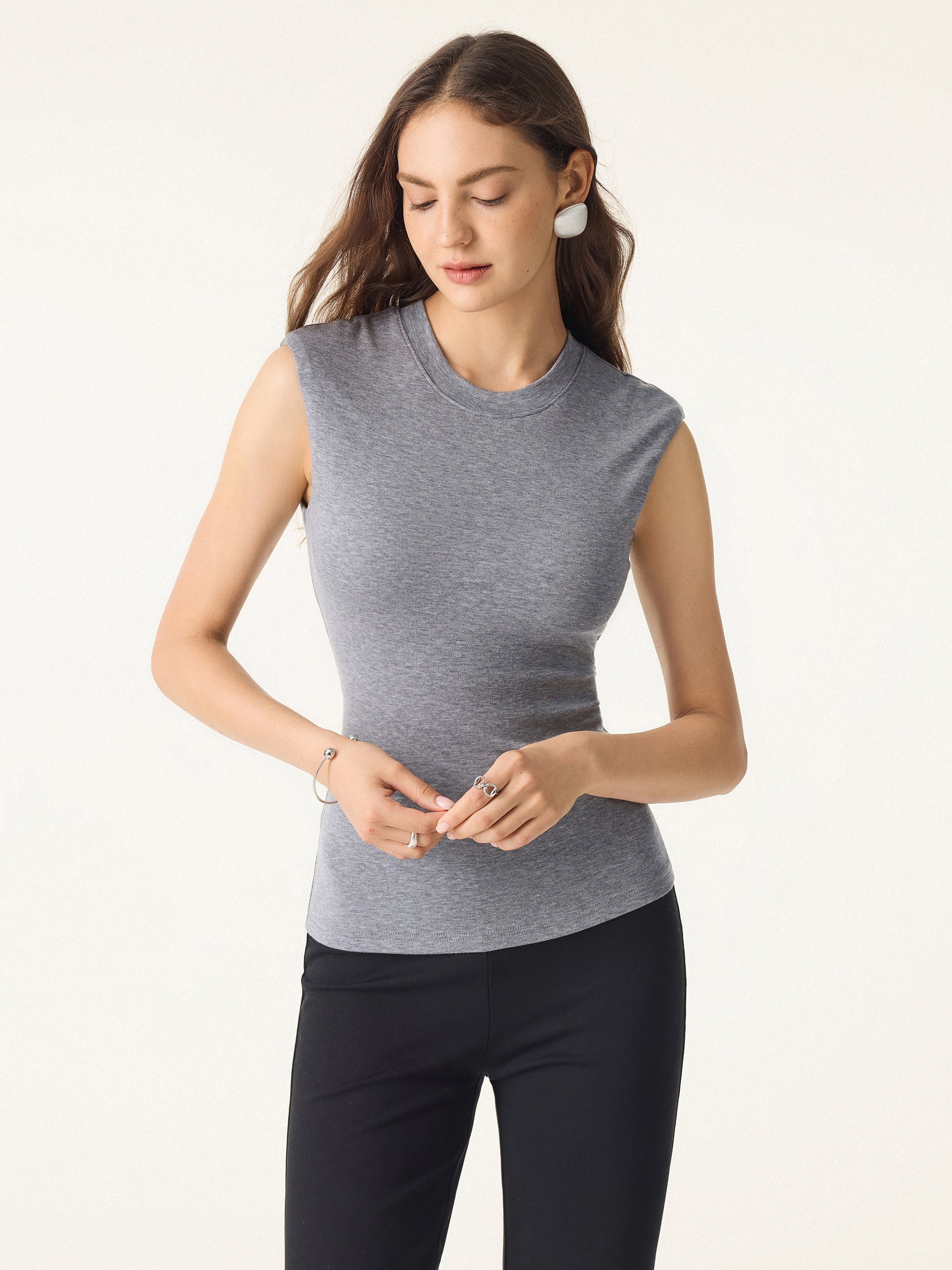 Lyocell Cashmere Crew Neck Wide Shoulder Bralette