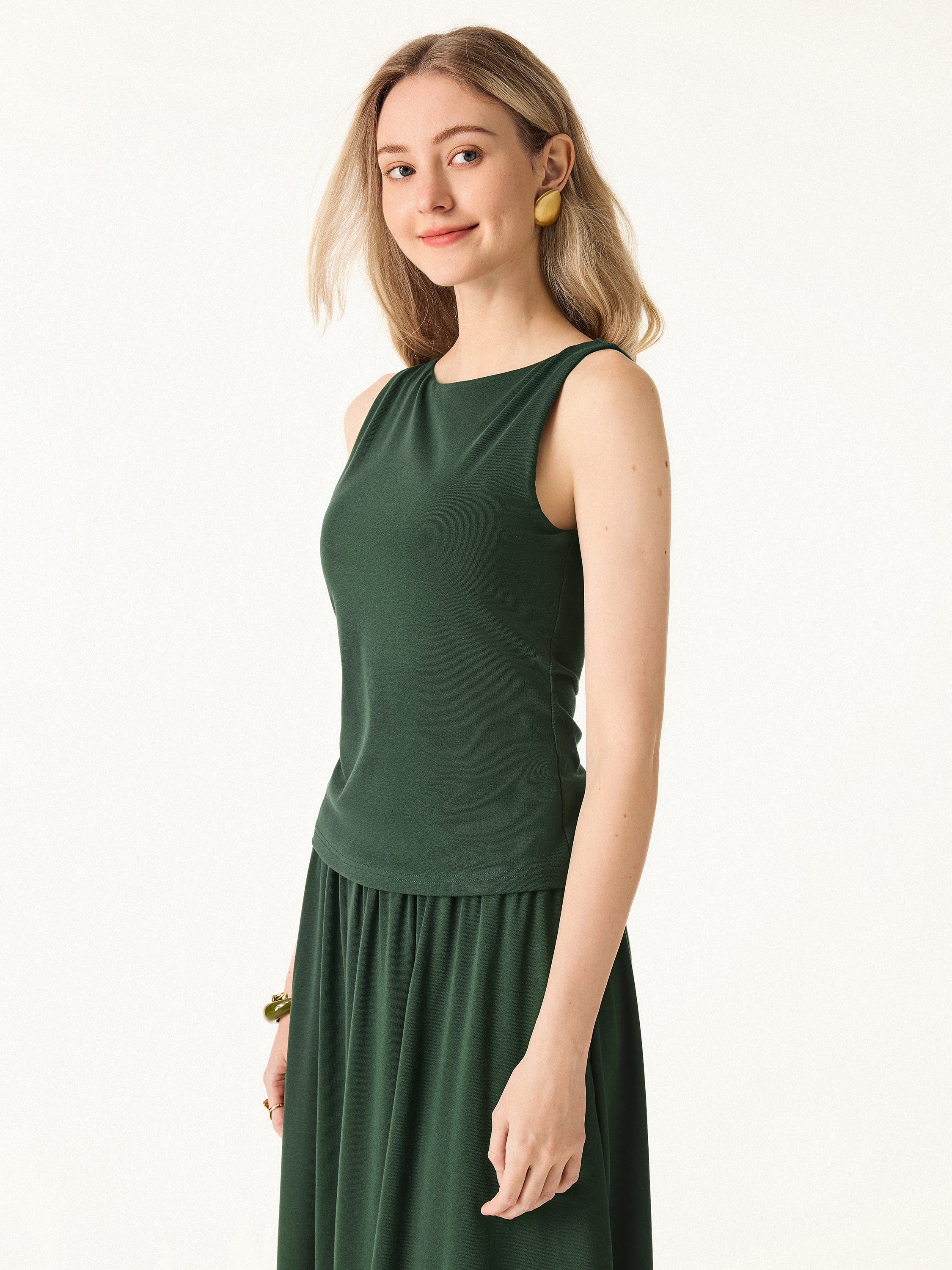 Stretch Cotton Boatneck Brami Tank