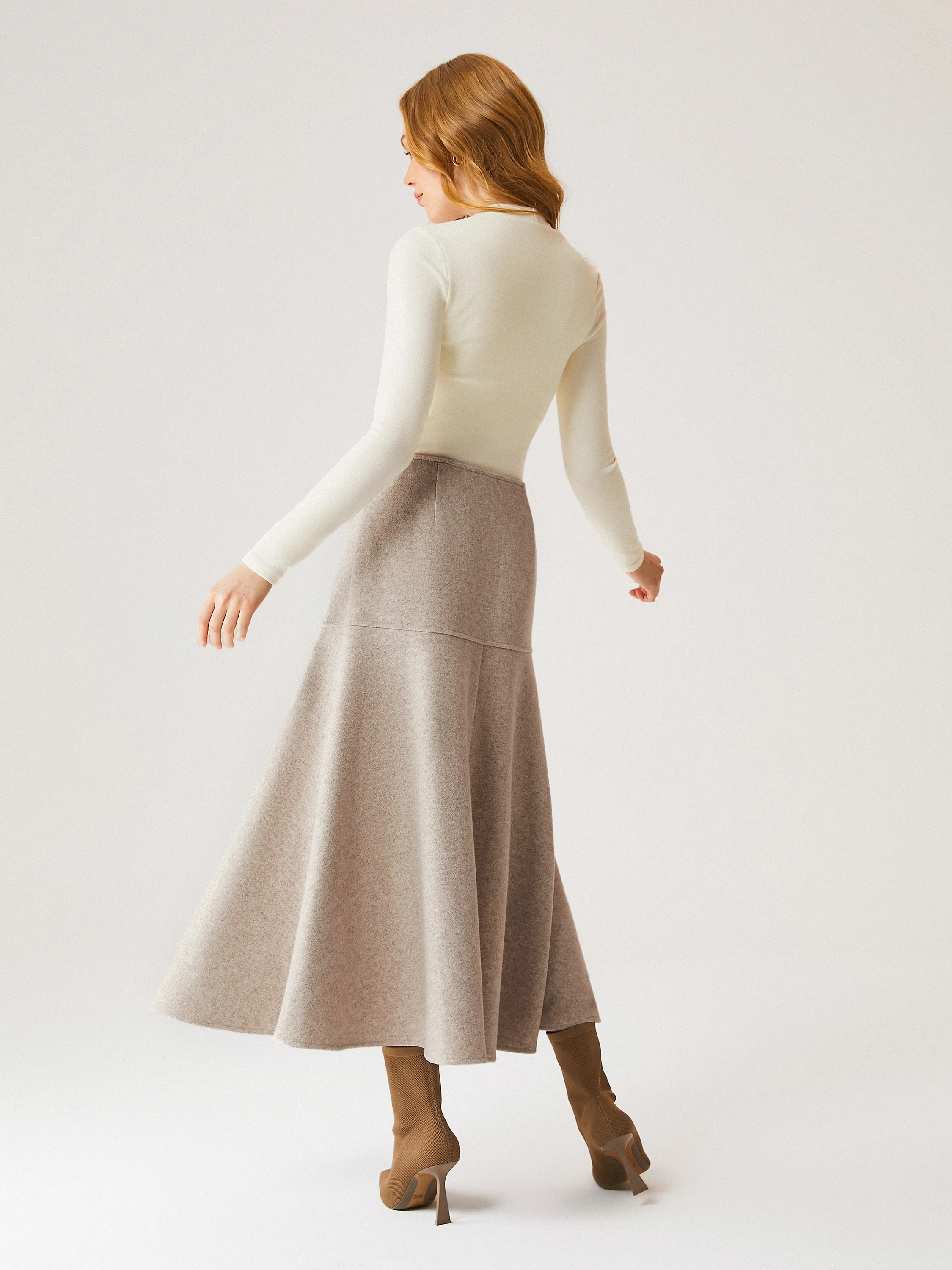 Wool-like Flared Long Skirt