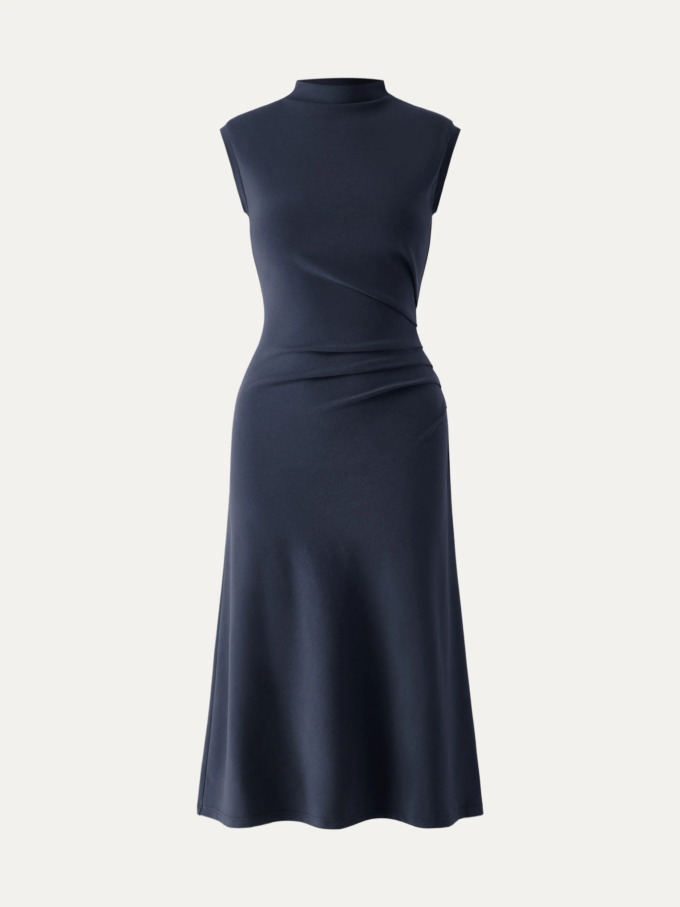 Mock Neck Tucked Midi Dress