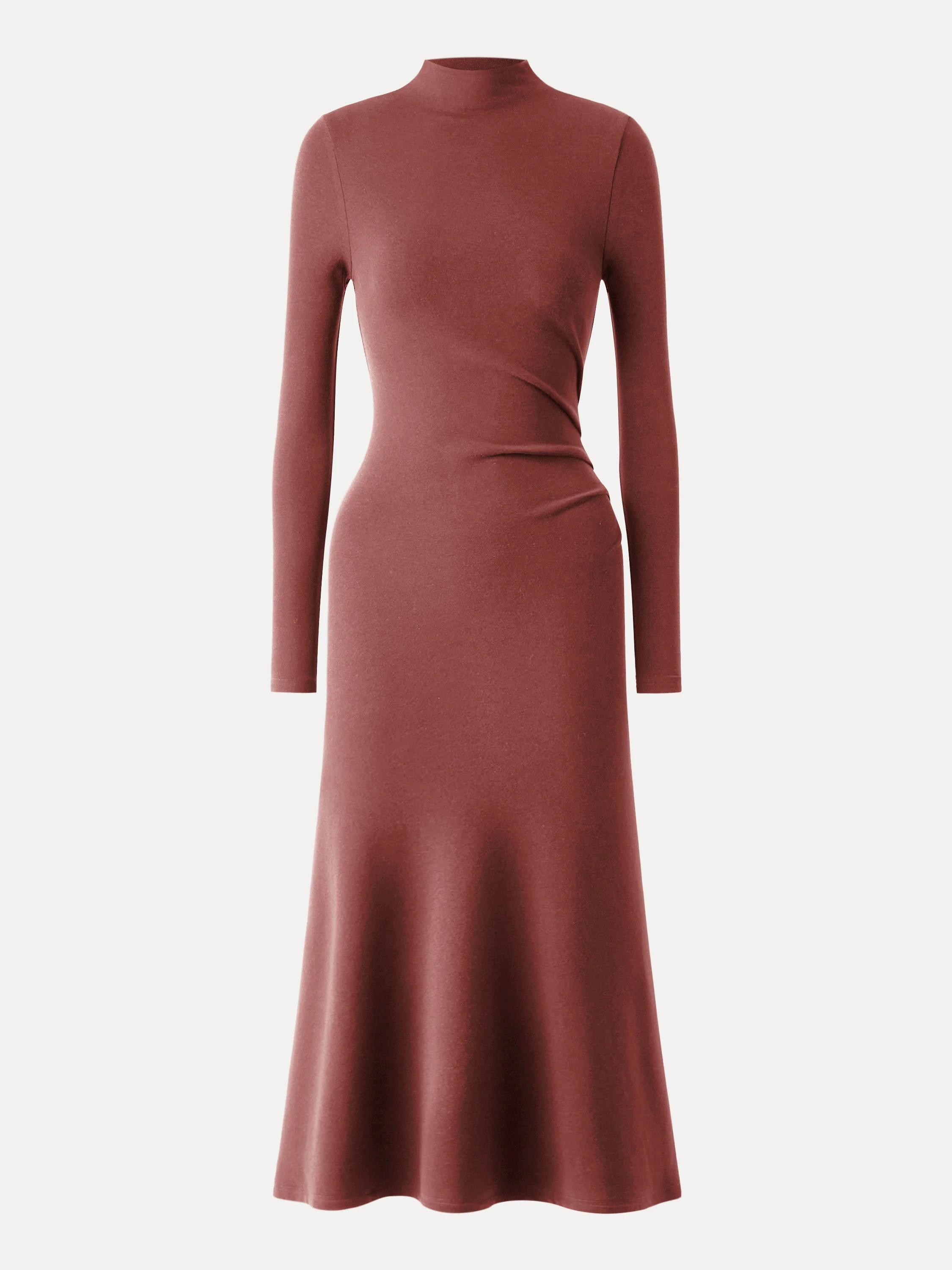 Heat Long Sleeves Mock - neck Tucked Midi Dress