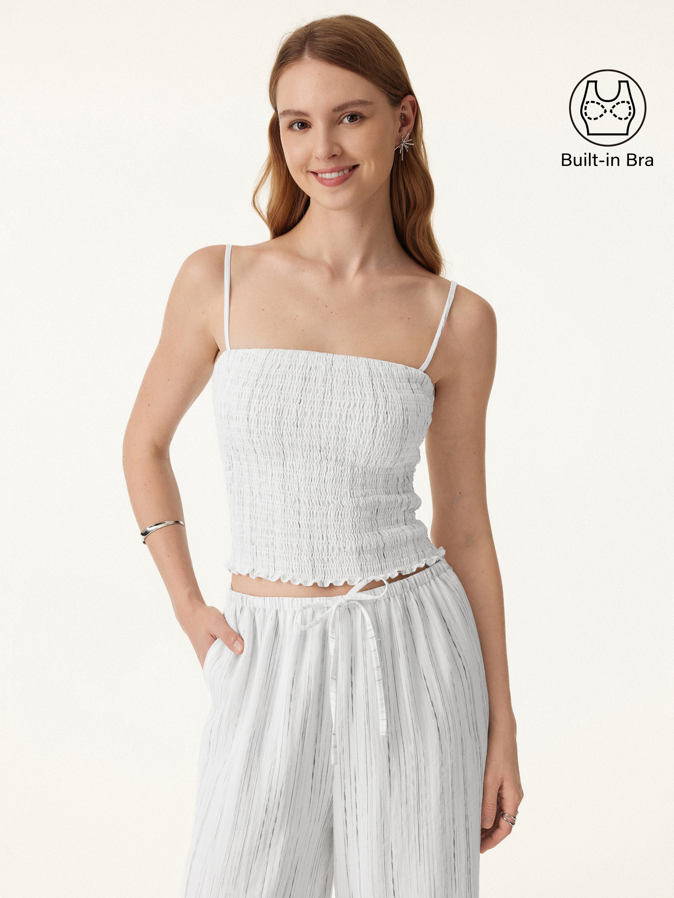 Striped Smocked Adjustable Spaghetti Brami