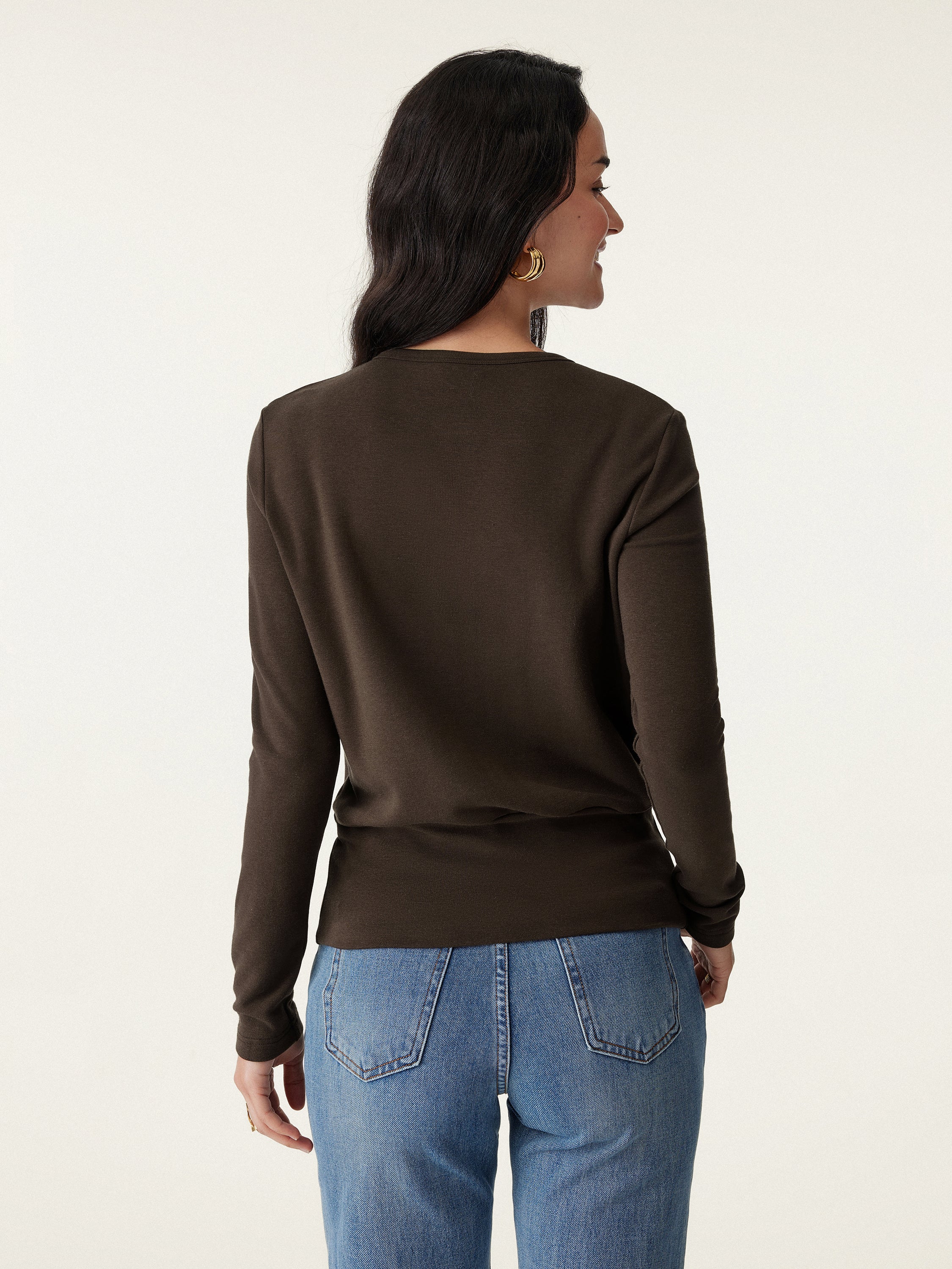 V-Neck Long Sleeve Half-Placket Top