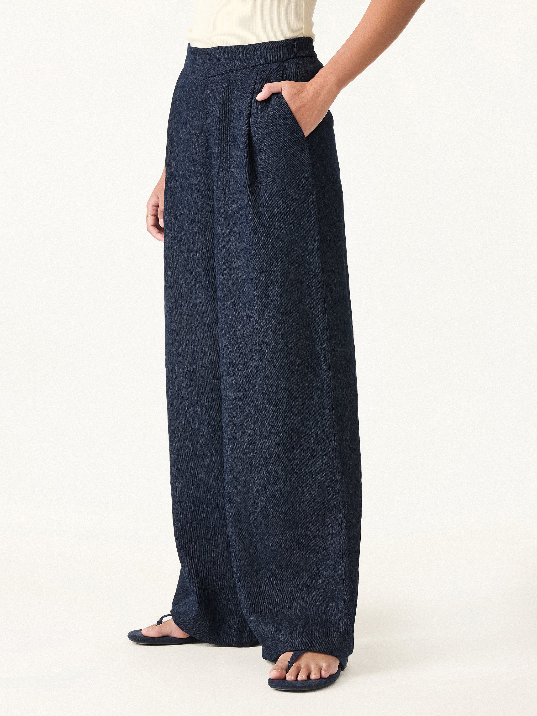 Airy Linen Mid-Rise Wide-Leg Pants with Pockets