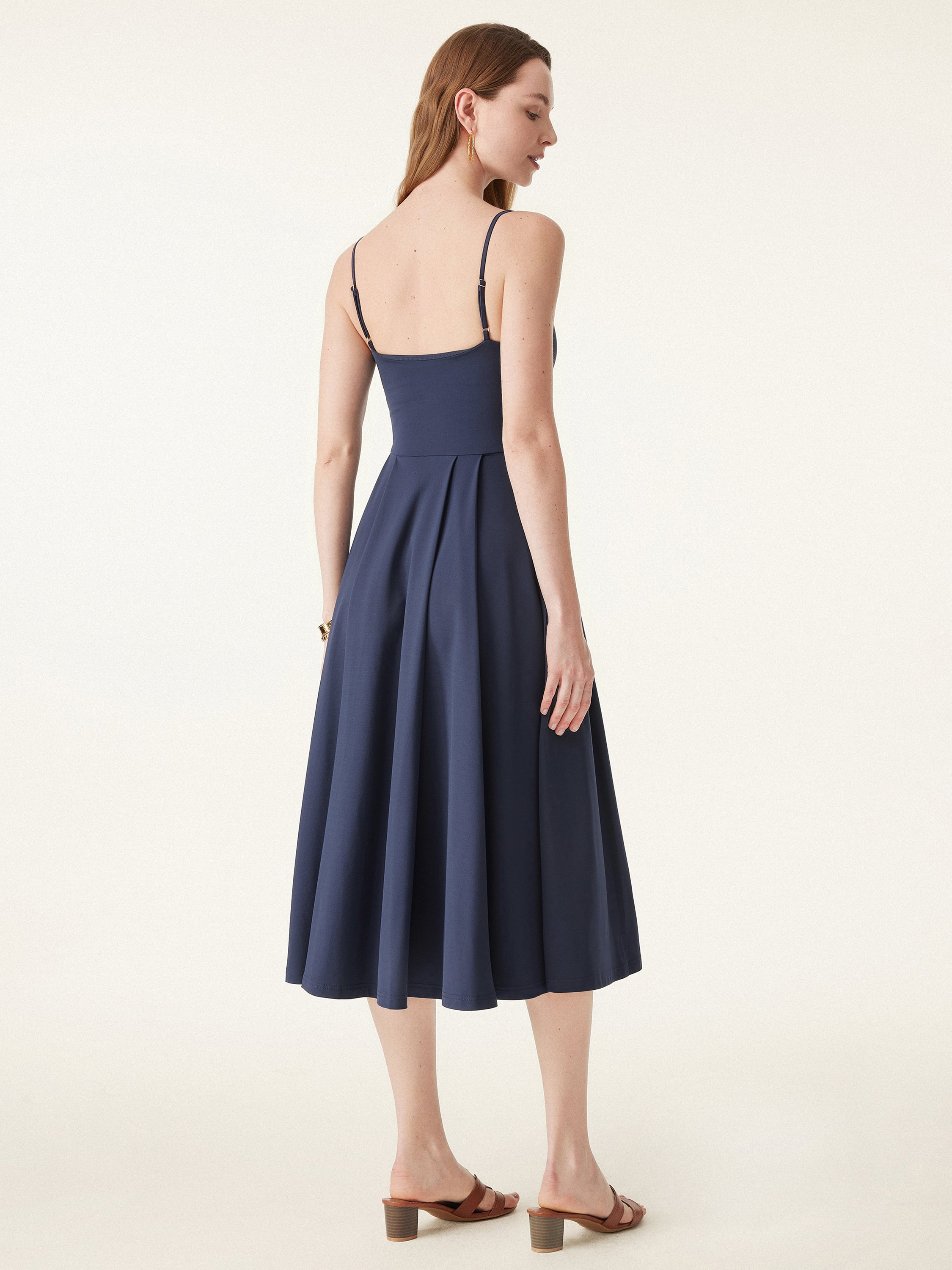Bamboo Ponte V-neck Fit-and-flare Midi Sundress with Pockets