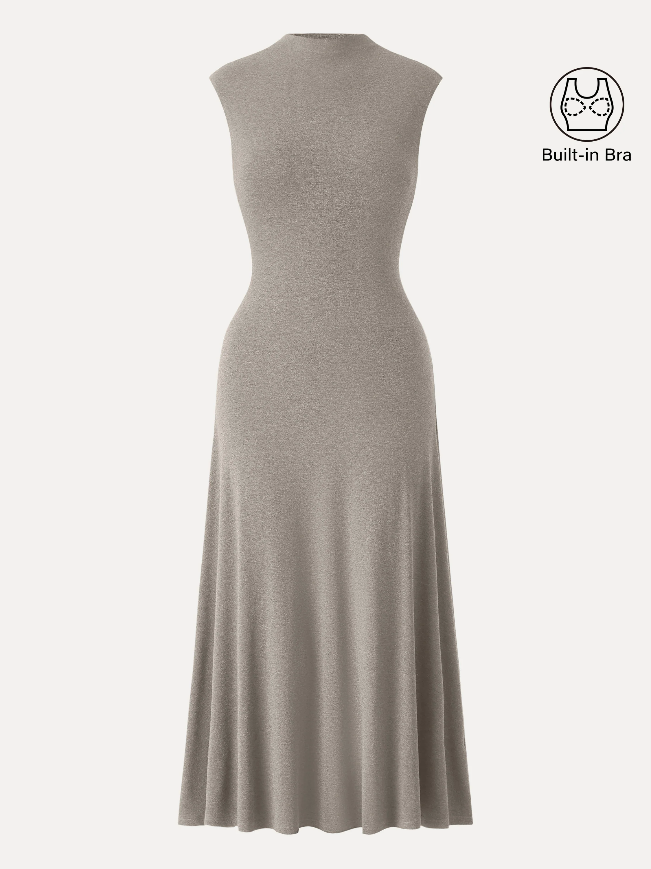 Warm Light Mockneck Wide-Shoulder Midi Brami Dress