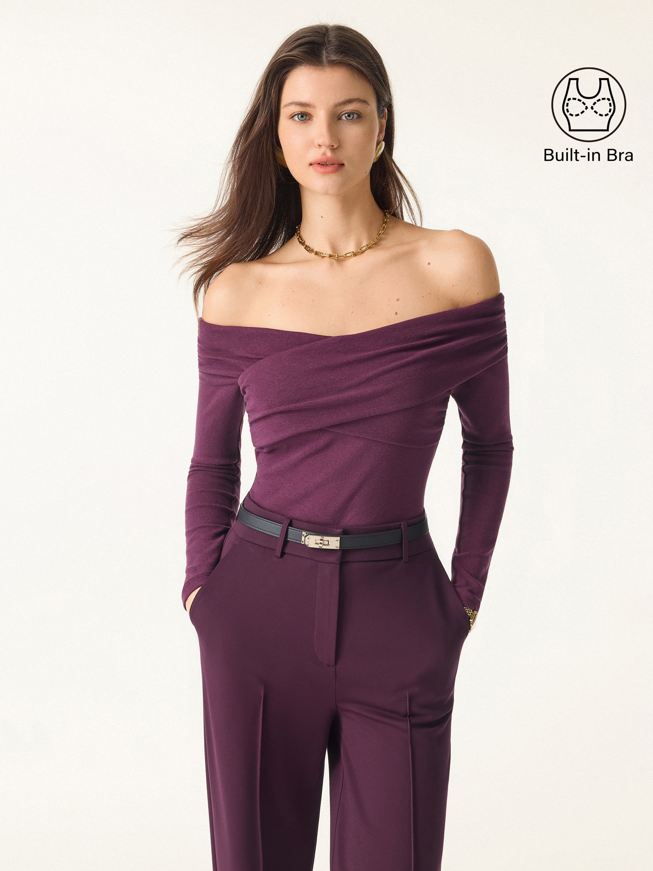 Light Warm Criss-Cross Off-Shoulder Bra Top