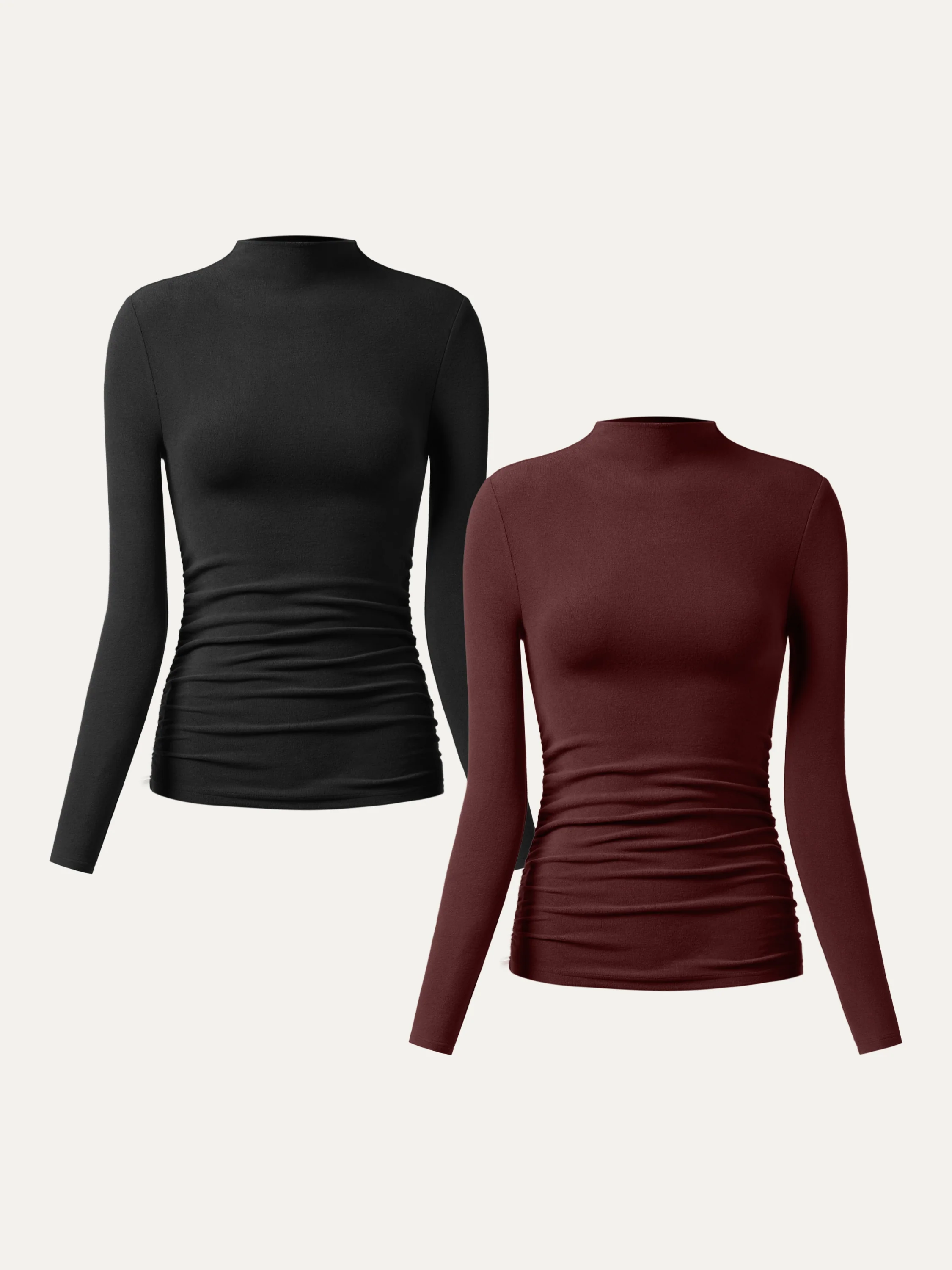 2-Piece Set Thermal Ruched Sides Tuckable Mock Neck Top