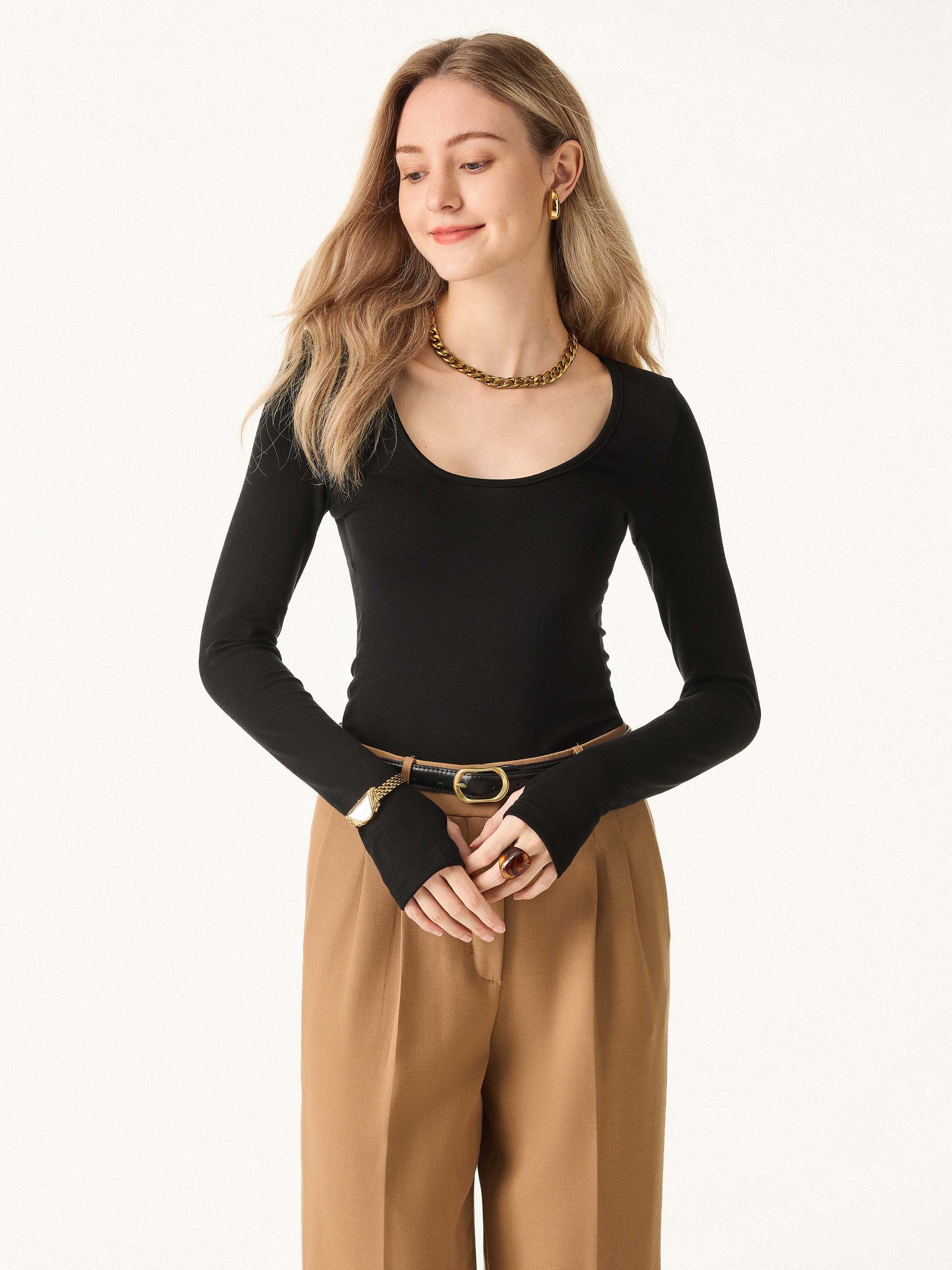 Lyocell Cashmere Multi-Wear Long Sleeve Top with Thumbholes