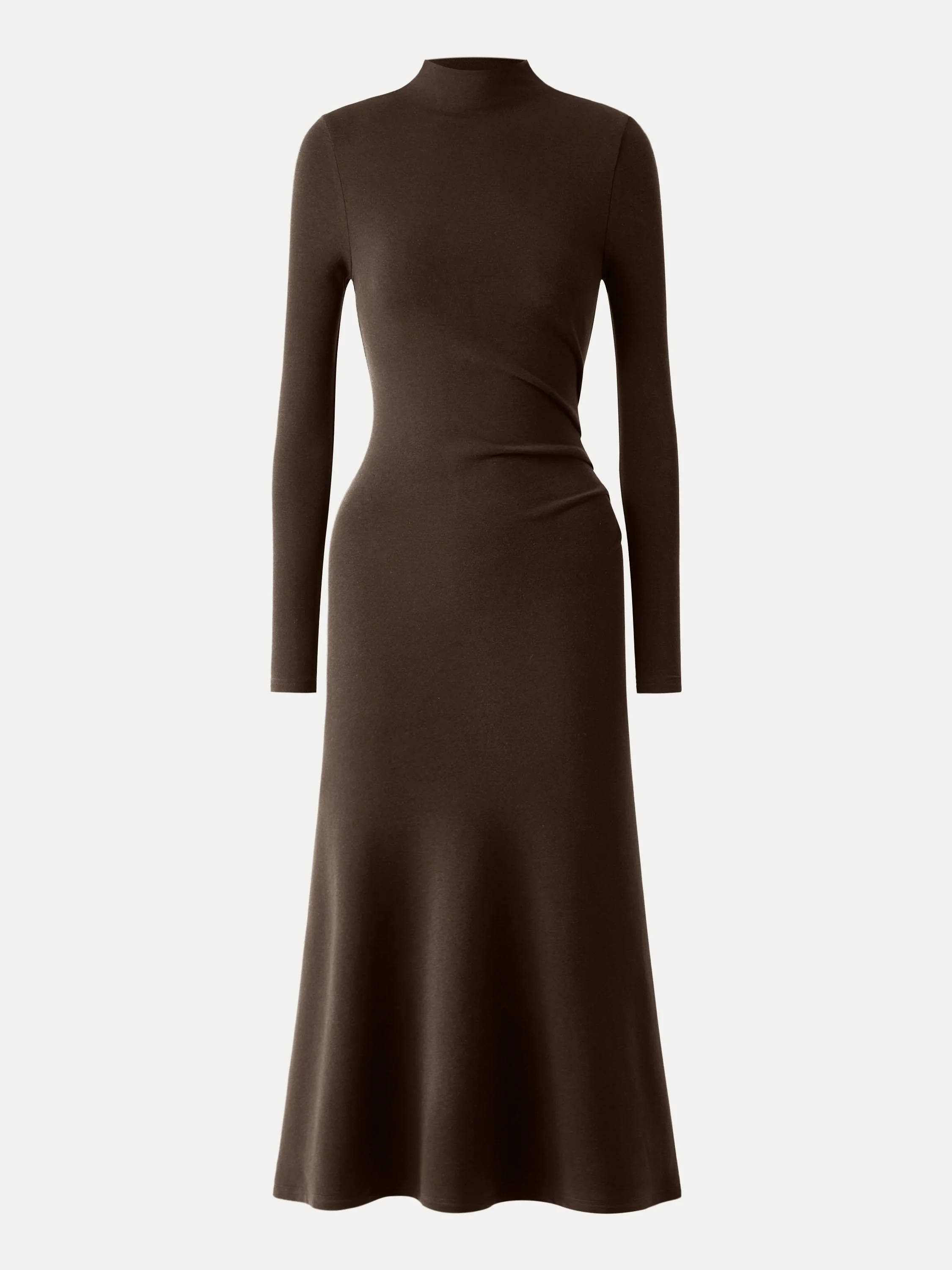Heat Long Sleeves Mock - neck Tucked Midi Dress