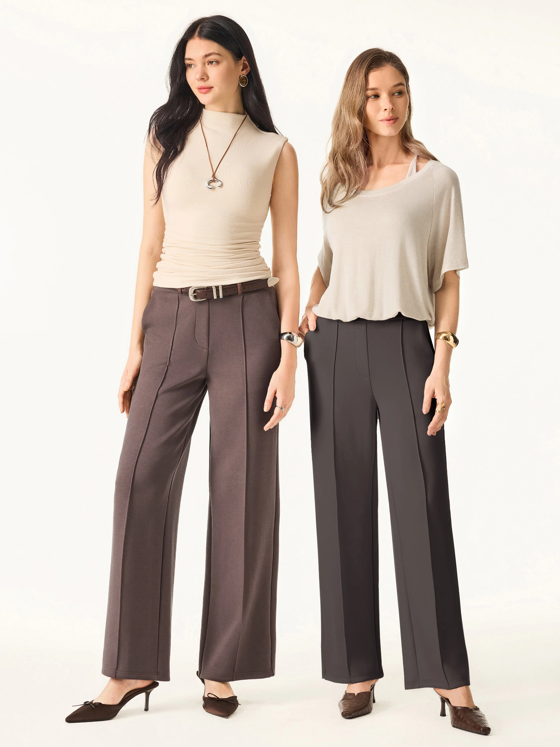 Wrinkle-Resistant Mid Rise Straight Leg Pants with Pockets