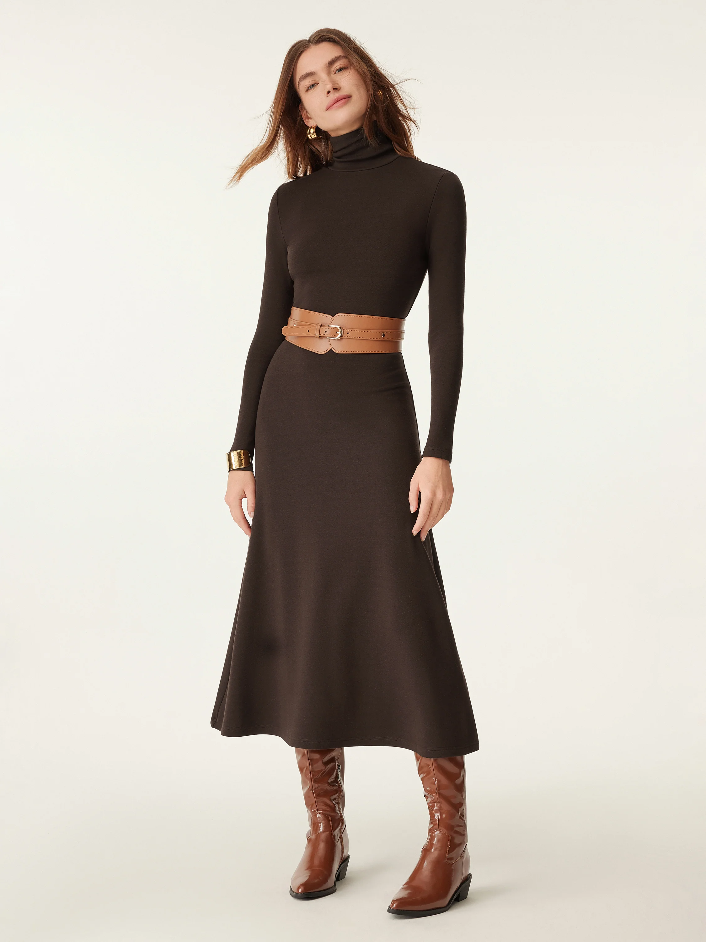 Heated Turtleneck Midi Dress
