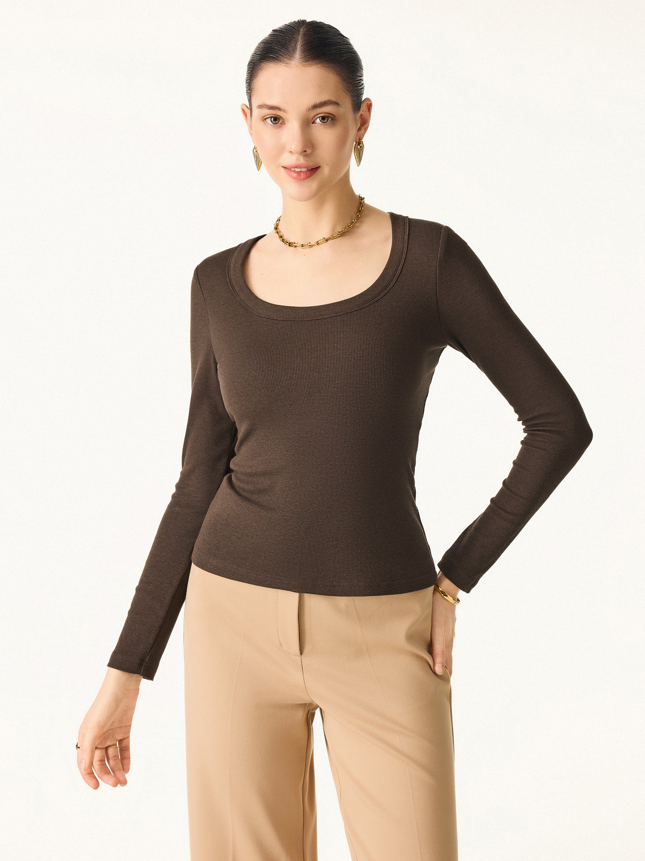Essential Round Neck Ribbed Long Sleeve Brami