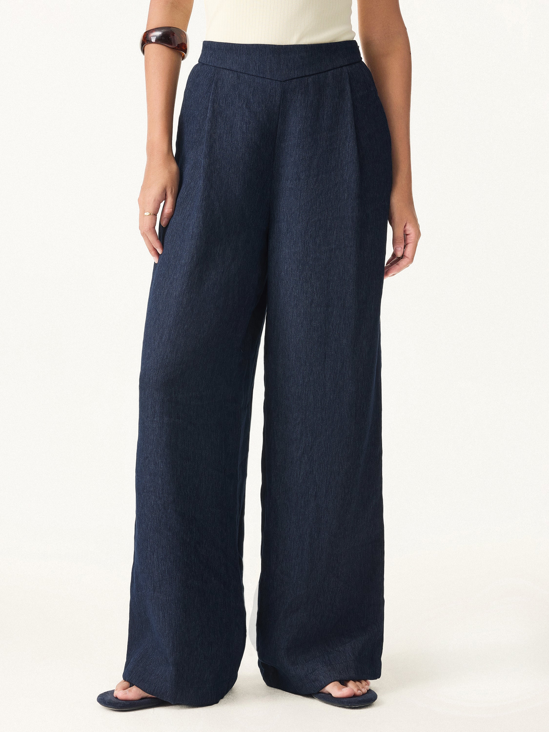 Airy Linen Mid-Rise Wide-Leg Pants with Pockets