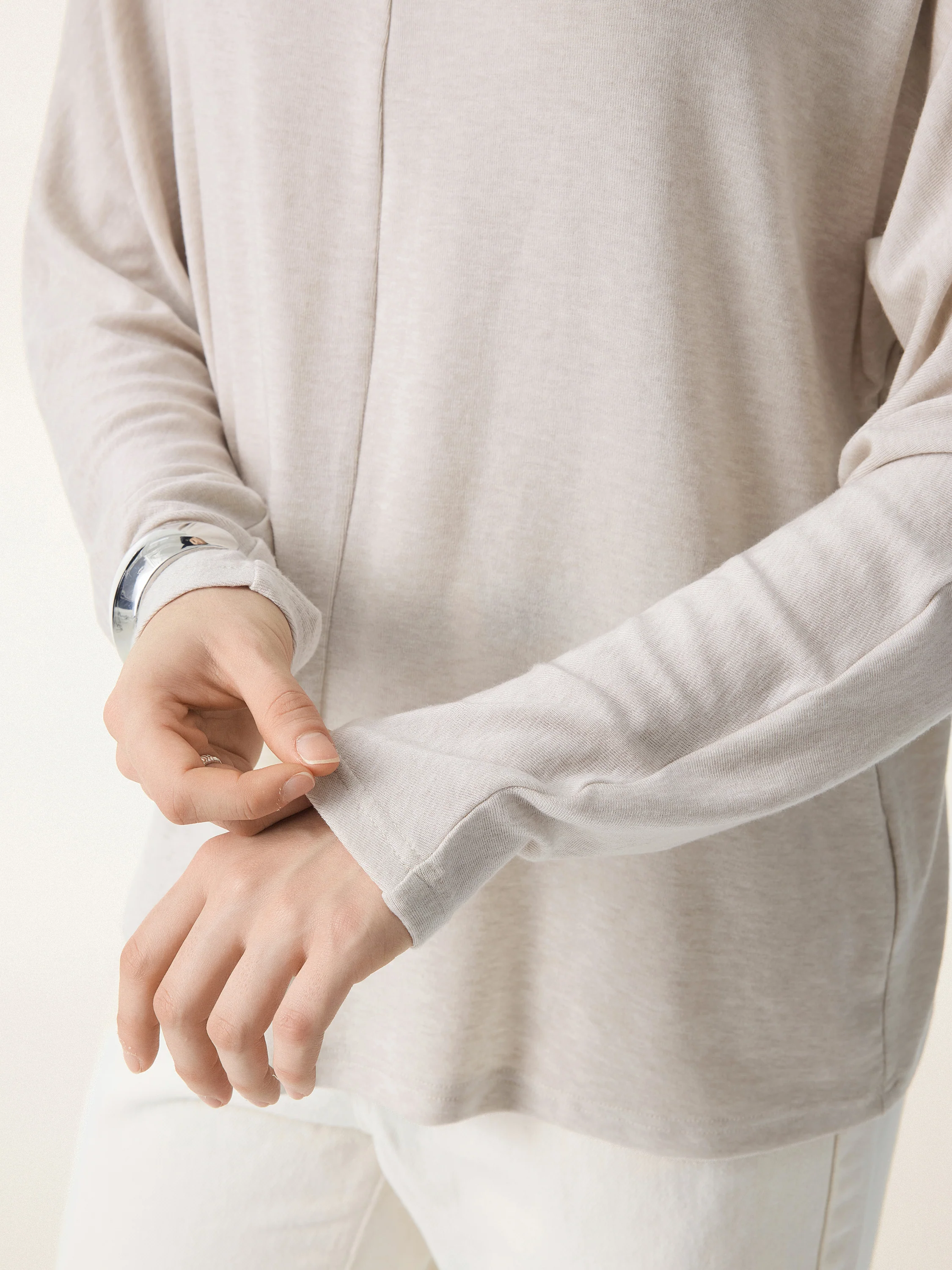 Lyocell Cashmere Relaxed Mockneck Batwing Sleeve Top