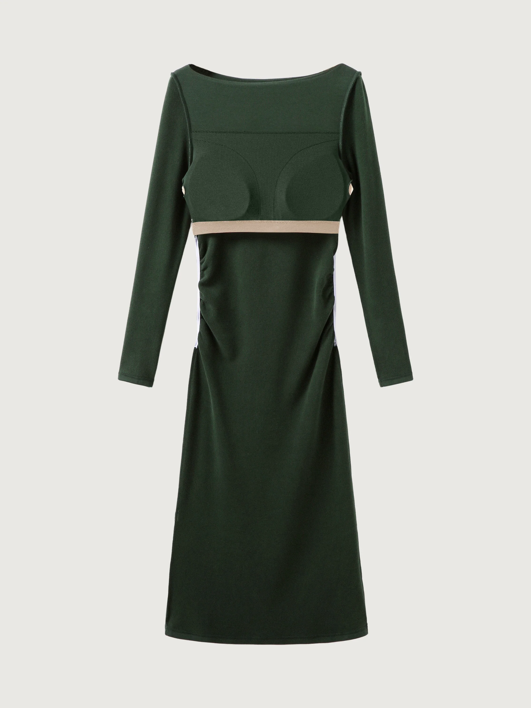 Thermal Boatneck Ruched Sides Mid-length Dress