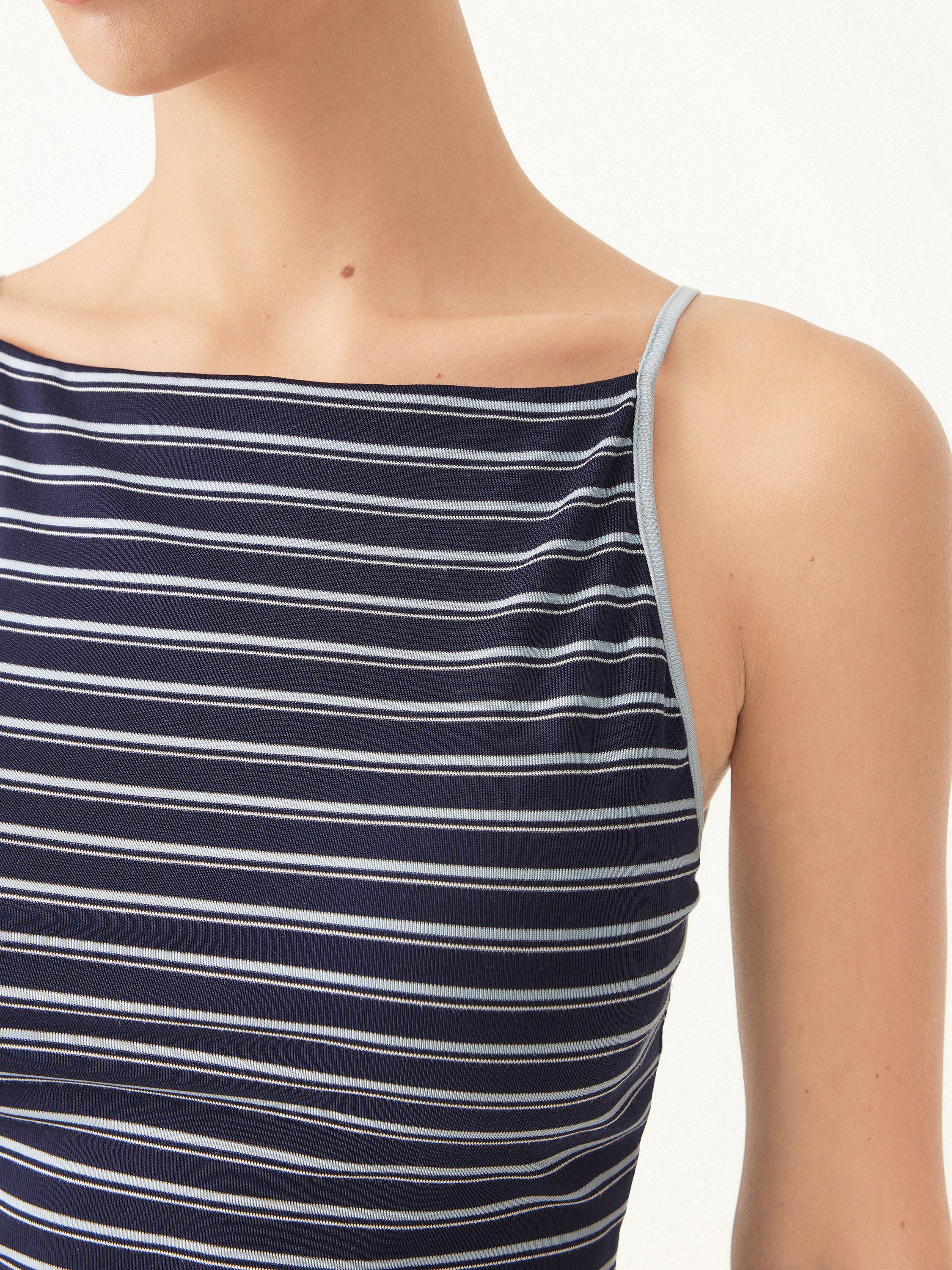 Striped Side-Ruched Spaghetti Airy Bra