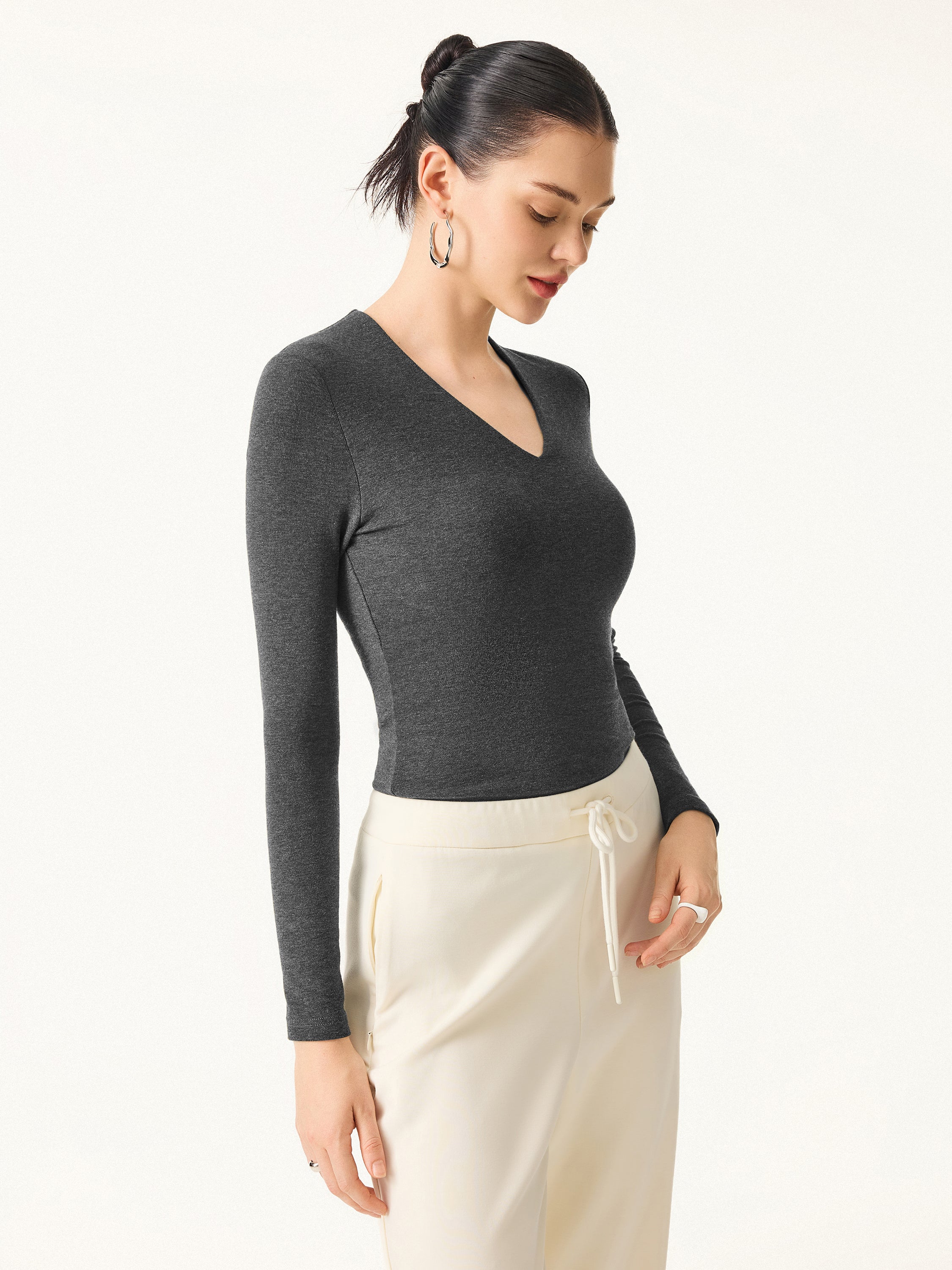 Stretchable Cotton V-Neck Long-Sleeve Brami Top