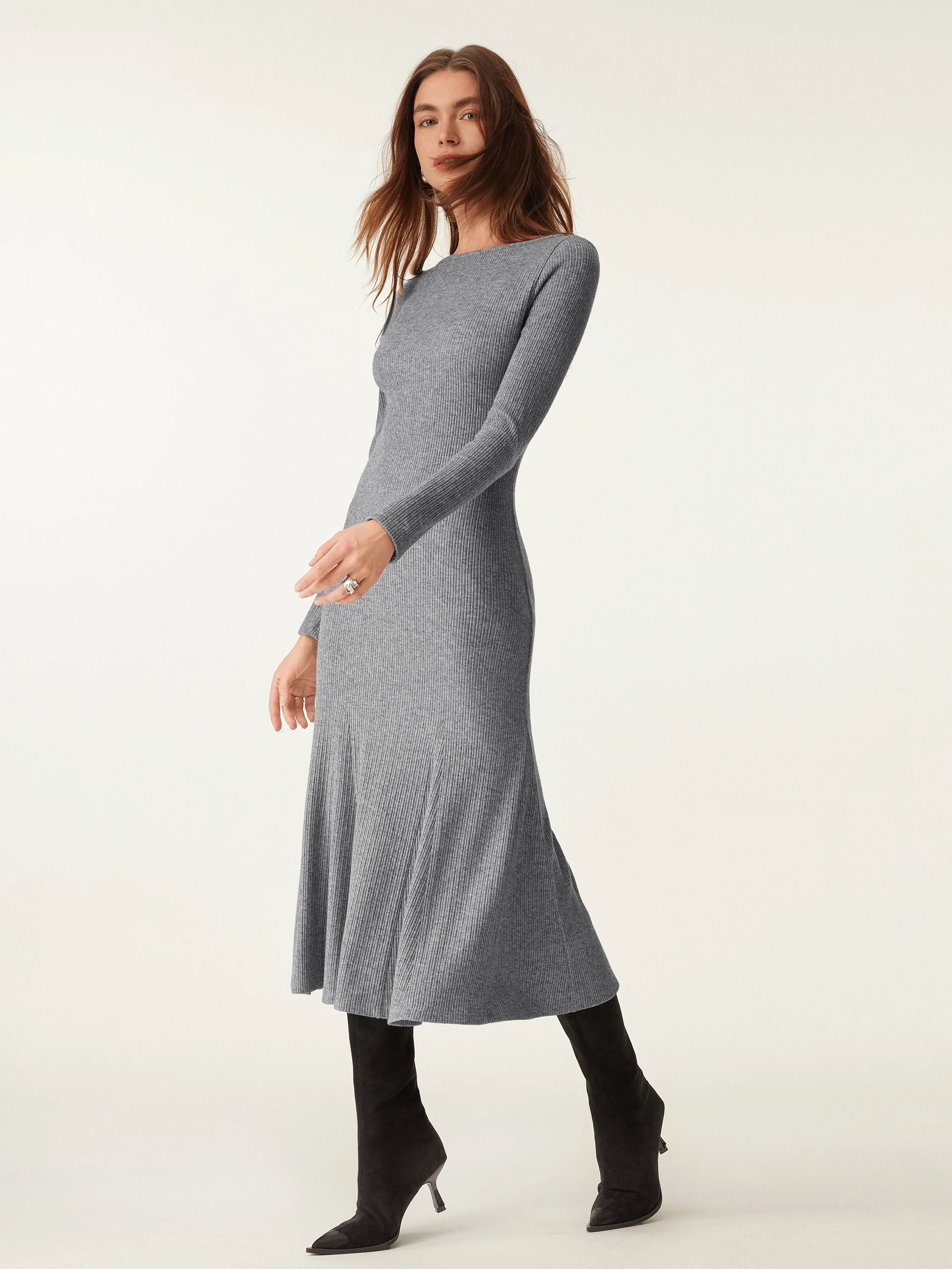 Boatneck Flare Midi Dress
