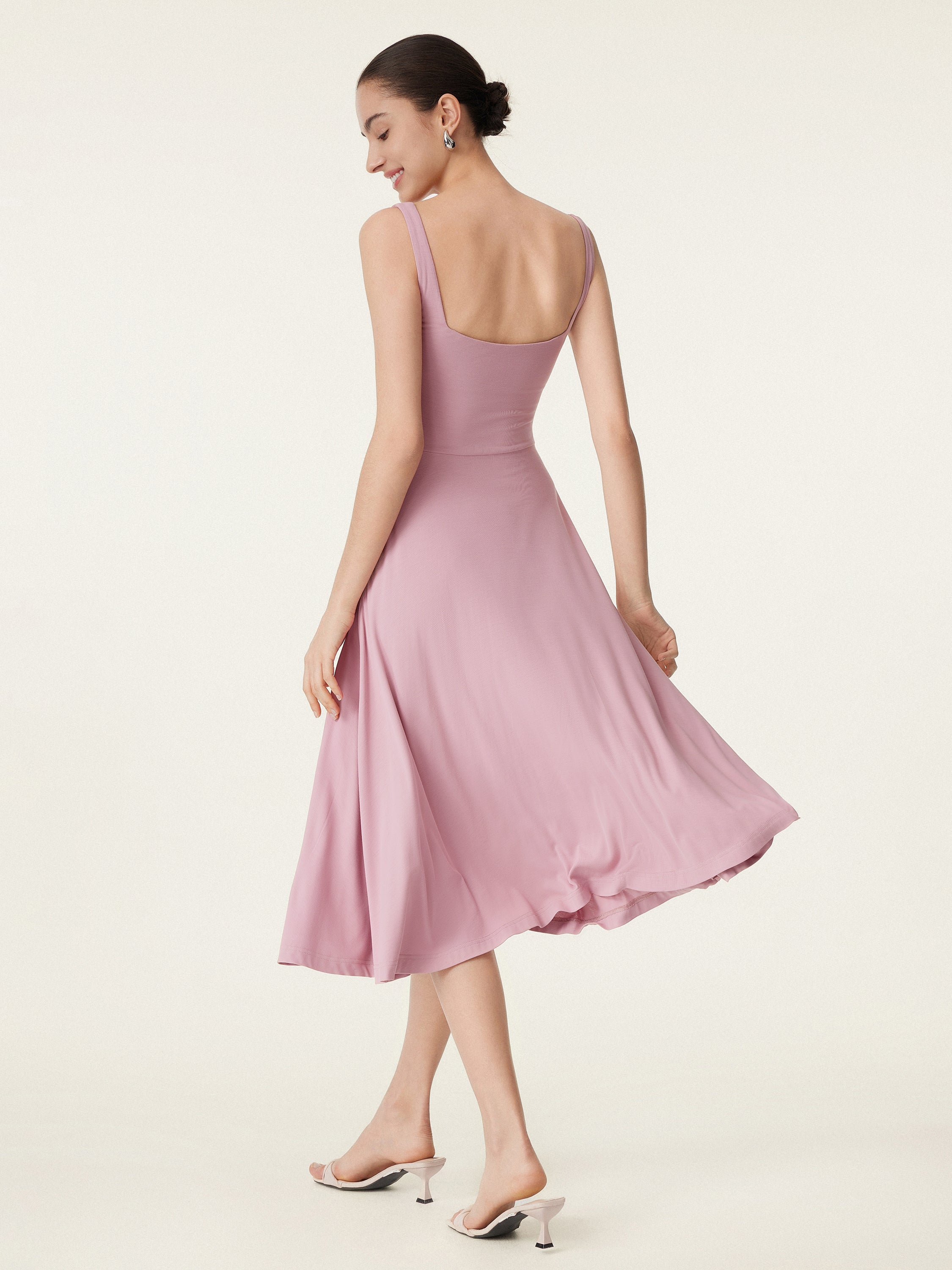 Square Neck Flowy New Airy Brami Midi Dress