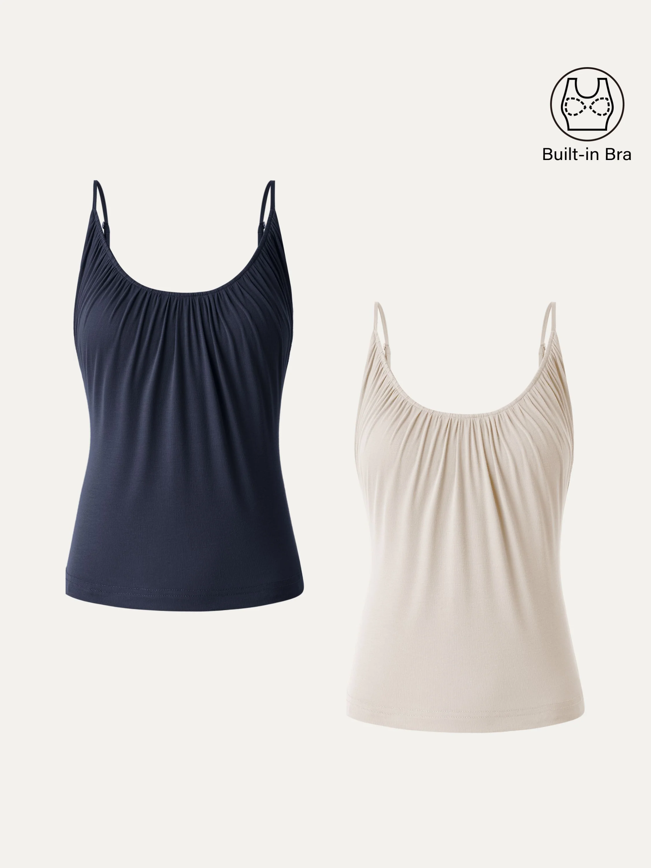 2-Piece Set Hip-Length Scoop Neck Gathered Spaghetti Strap Top