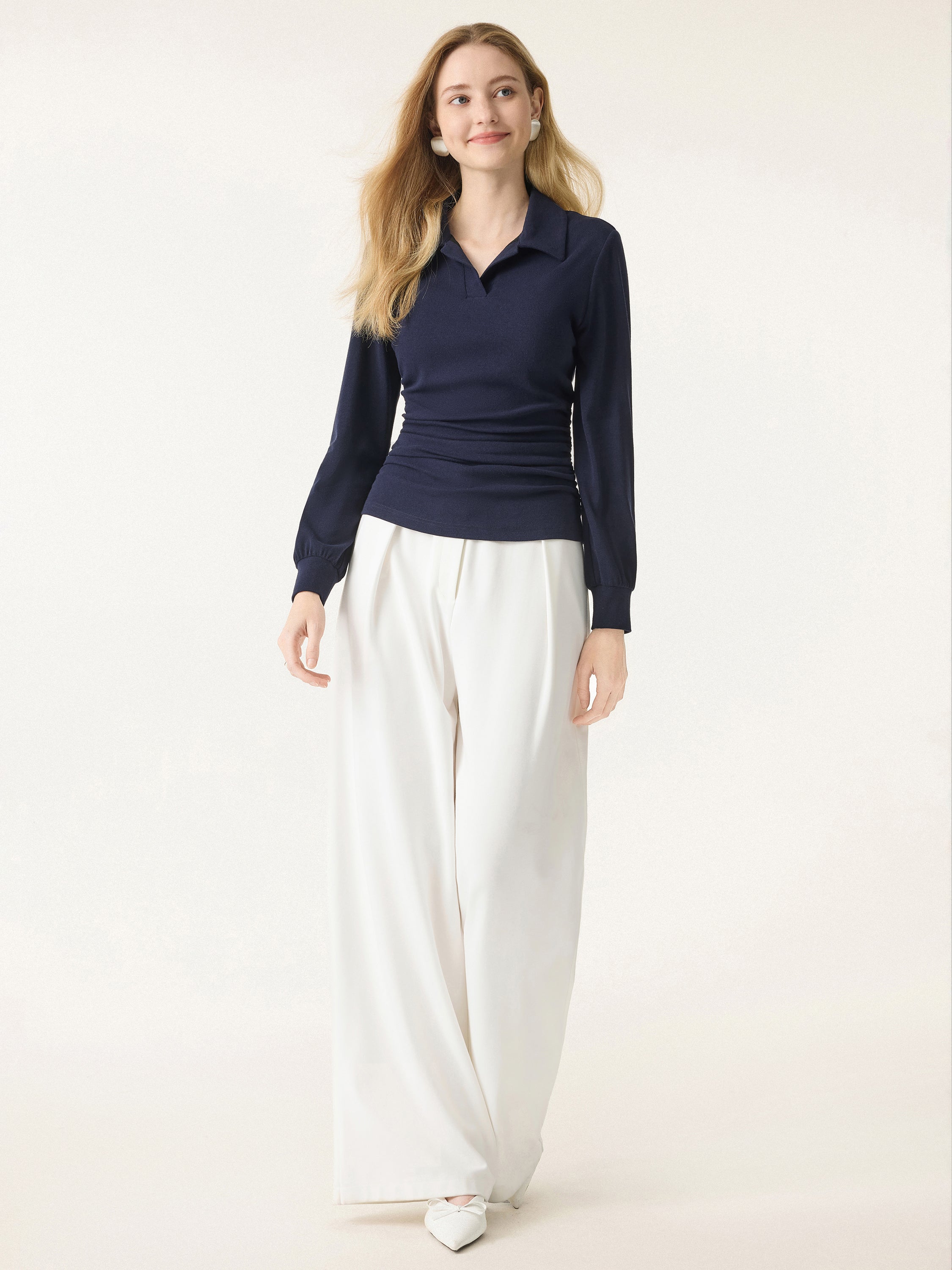 Warm Light Polo Neck Side-Ruched Crop Top