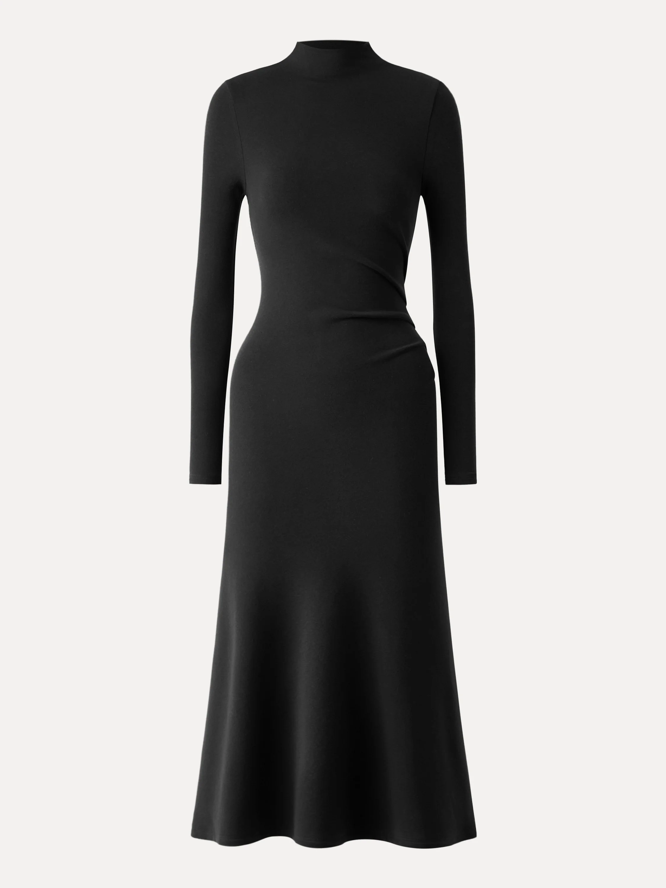 Heat Long Sleeves Mock - neck Tucked Midi Dress