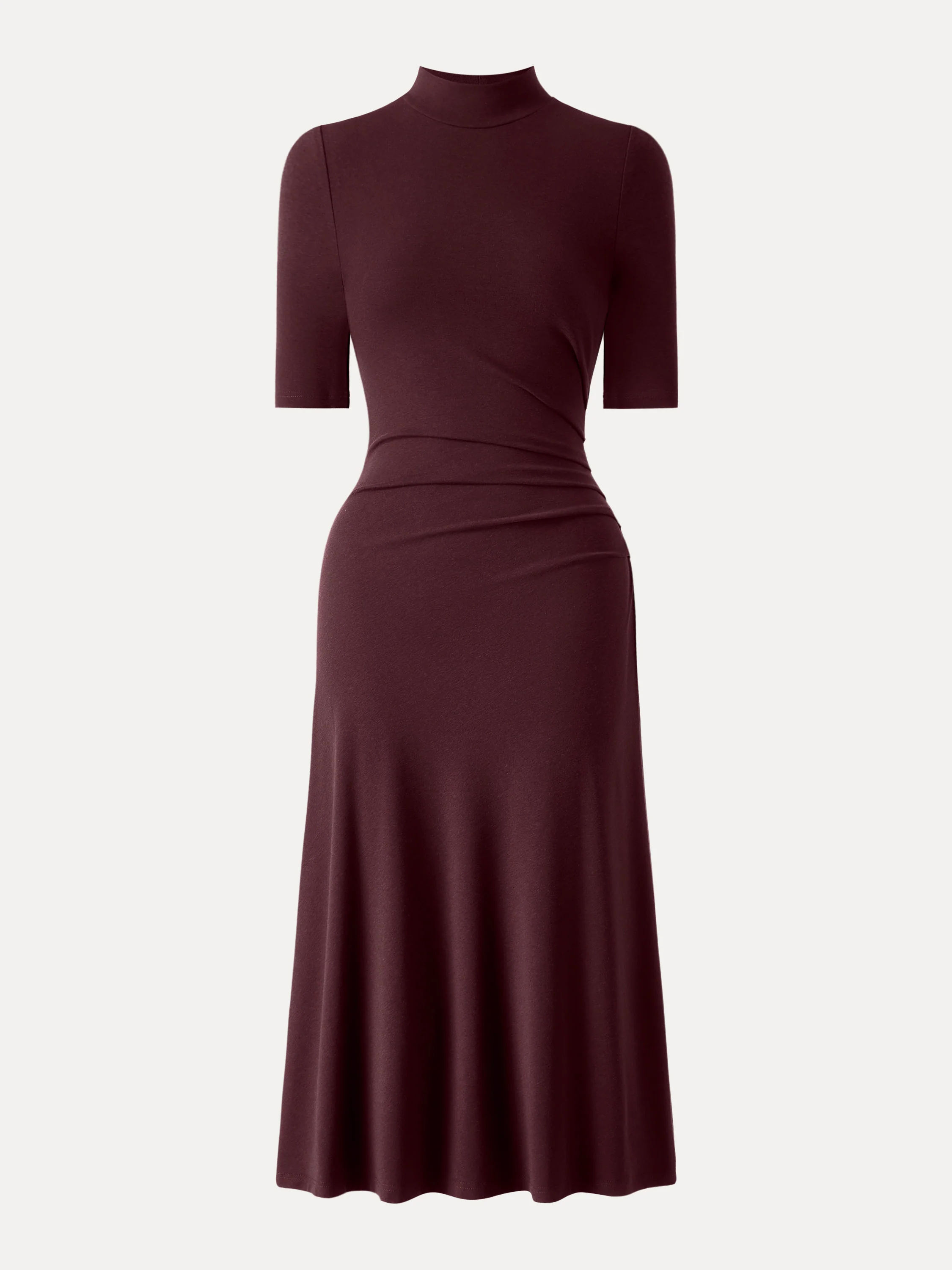 Mock Neck Elbow-Length Sleeve Tucked Mid-Length Dress