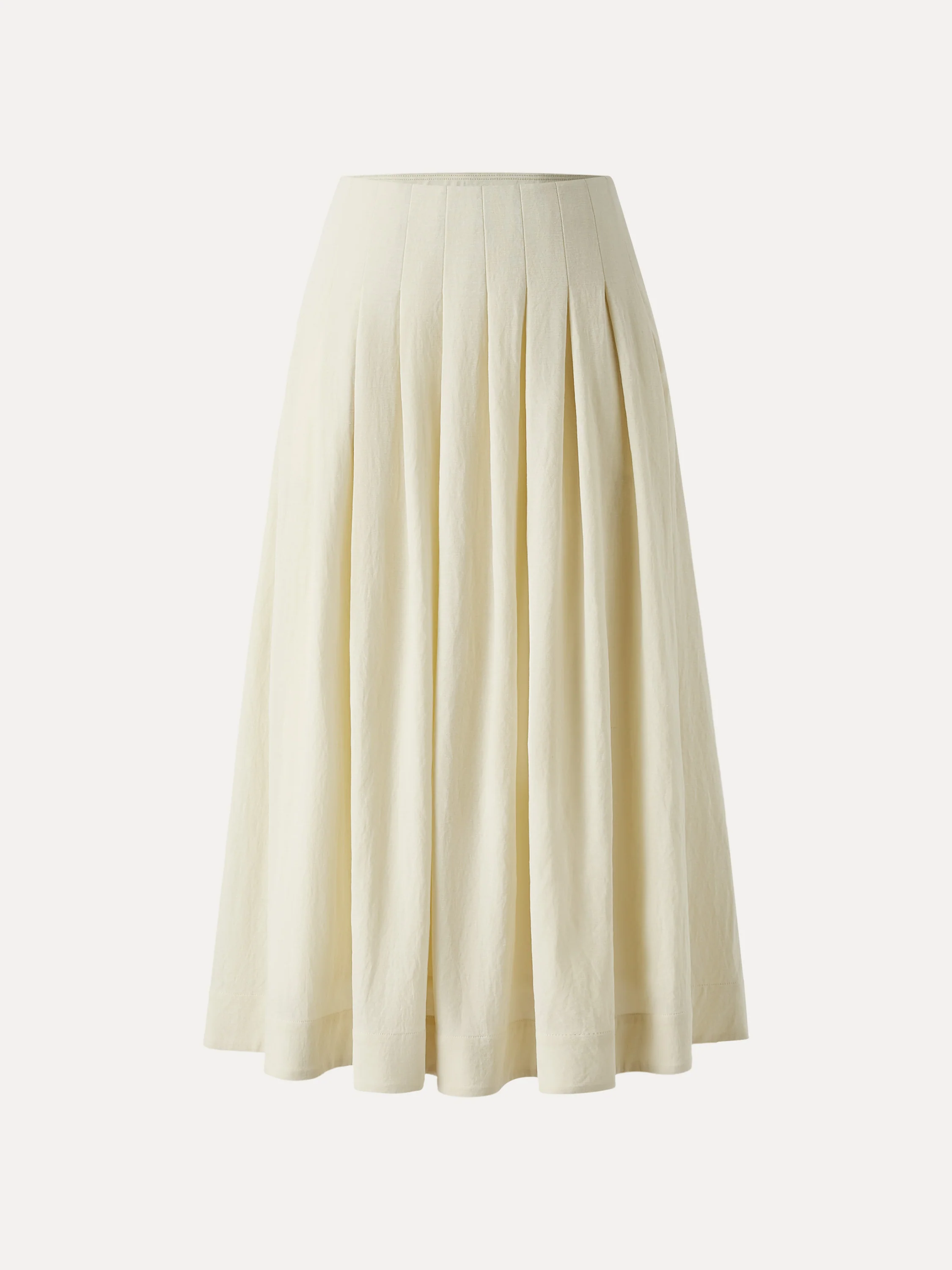 Wrinkle-resistant Cotton-linen Mid-rise Pleated Midi Skirt