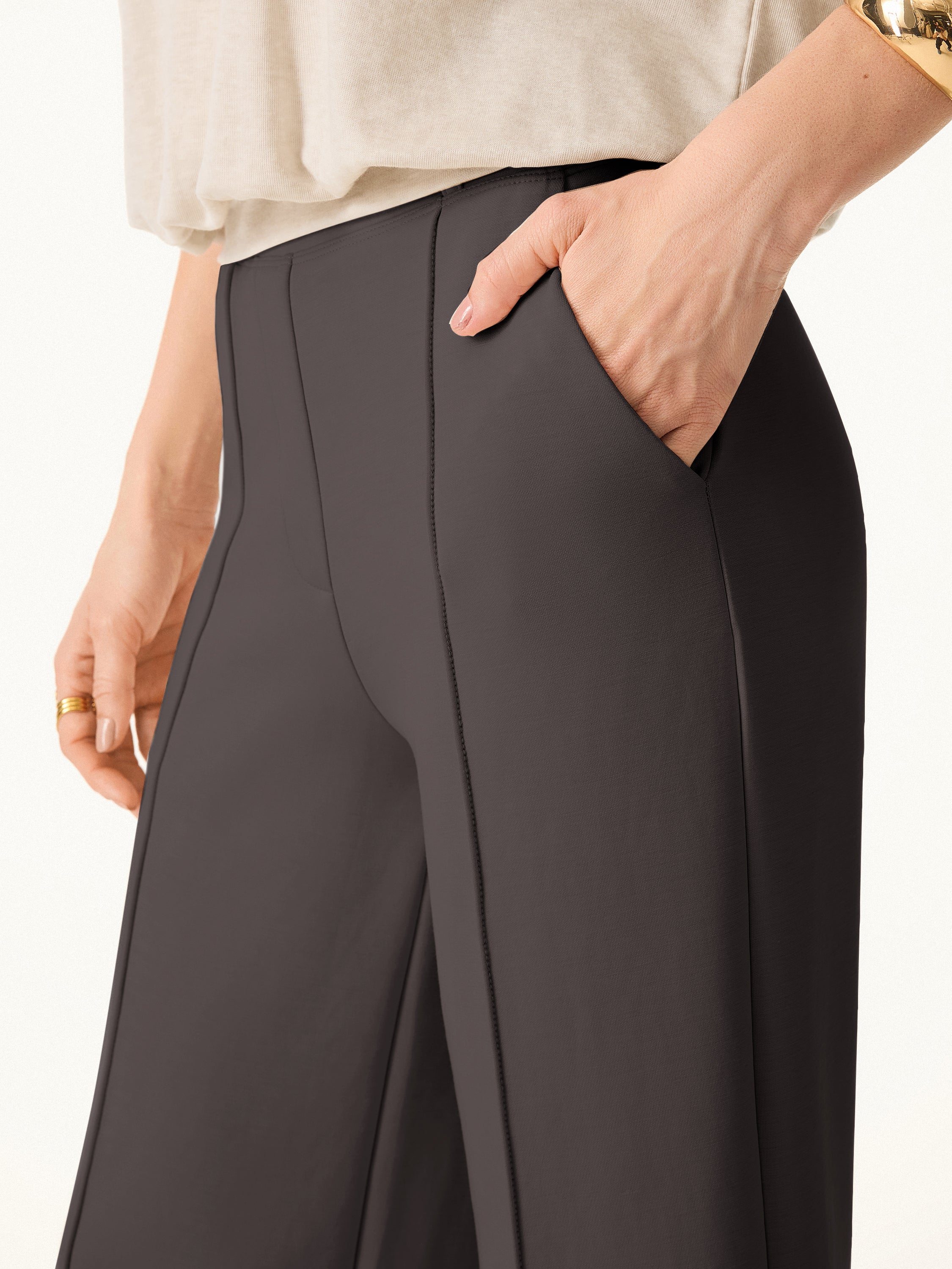 Wrinkle-Resistant Mid Rise Straight Leg Pants with Pockets
