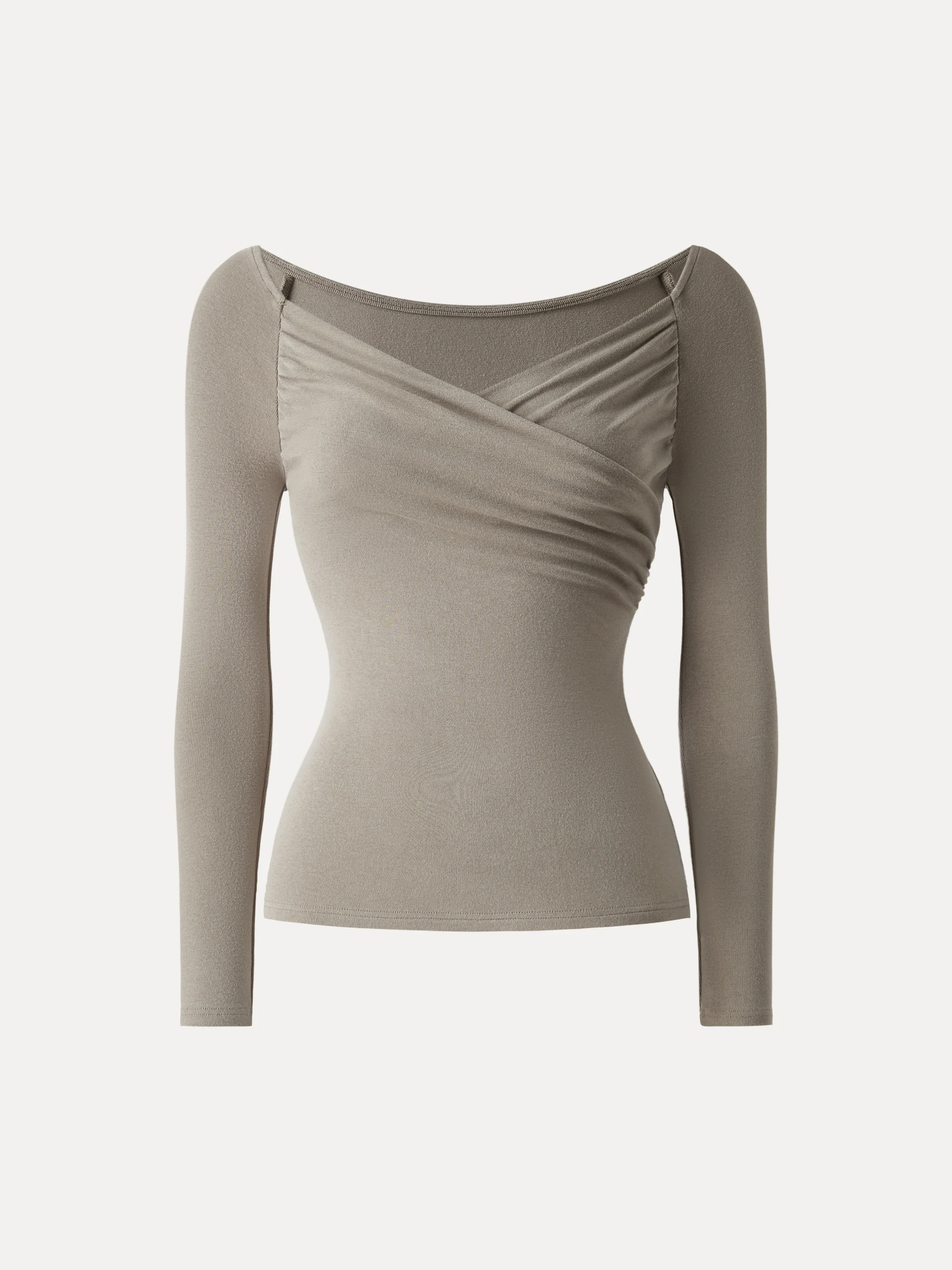 Warm Light Surplice Ruched Long-Sleeved Top