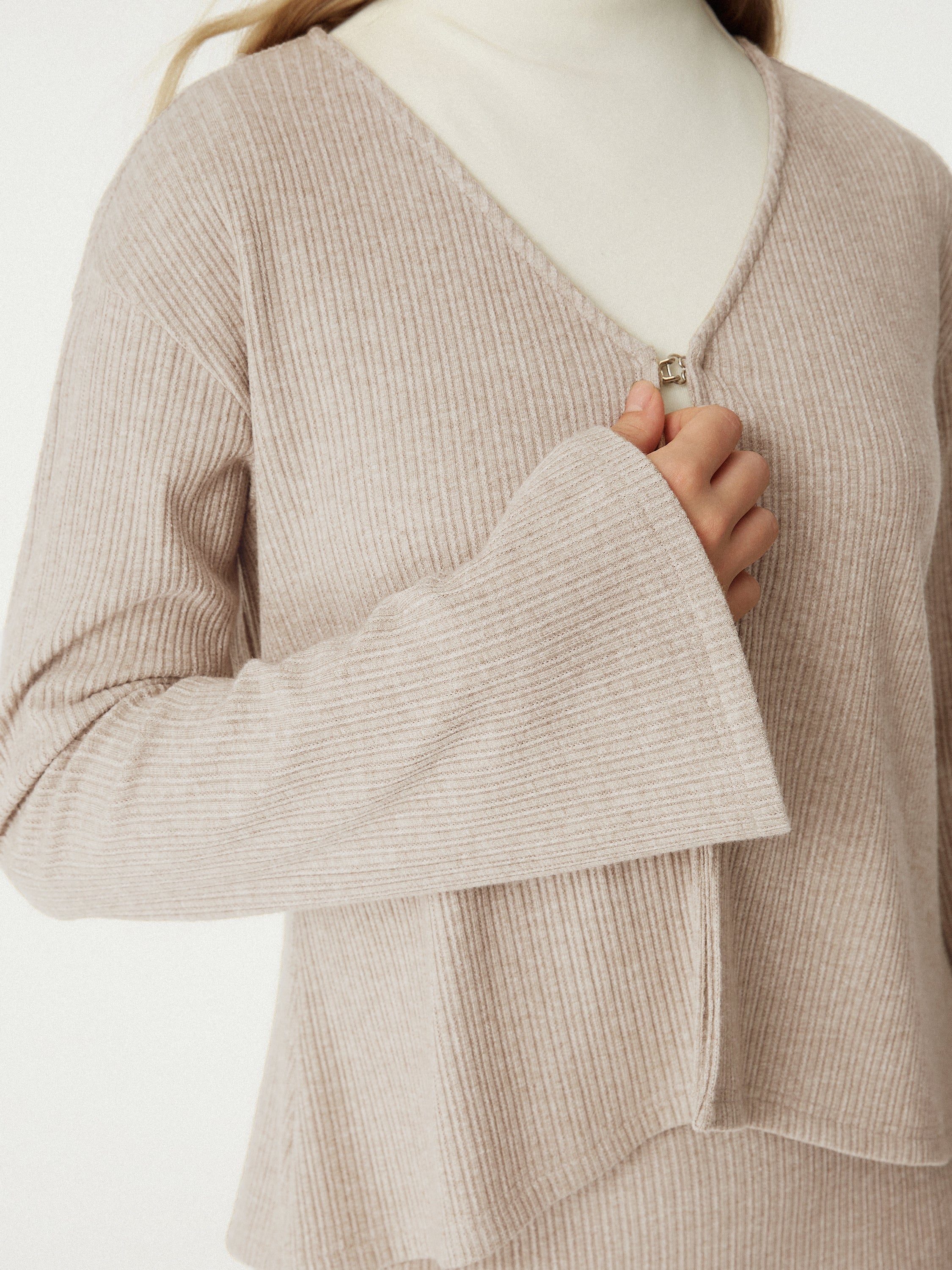 2-Piece Set V-Neck Flare Cardigan and High-Waisted Midi Skirt