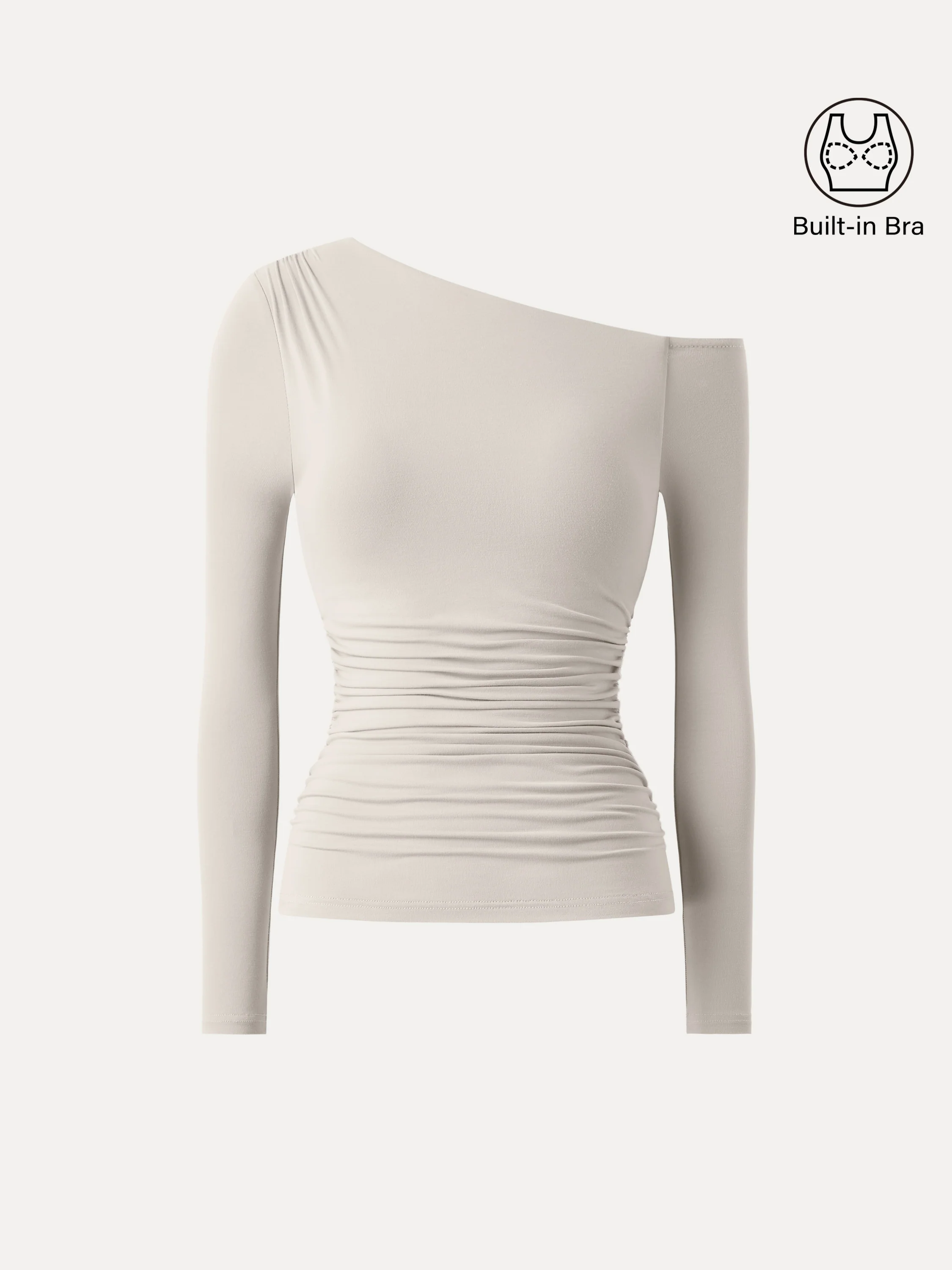 Asymmetrical Shoulders Long Sleeve Gathered Brami Top