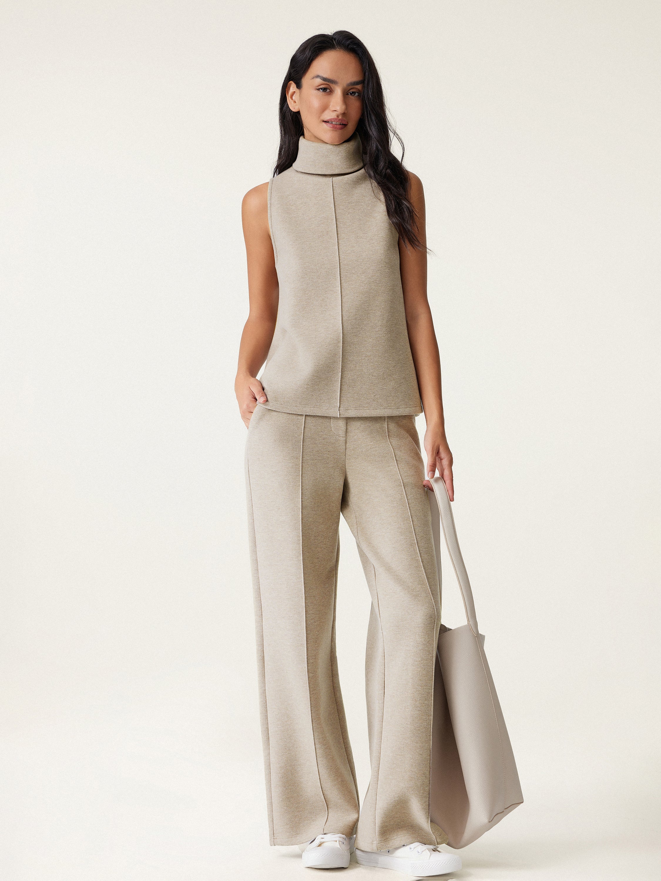 High-Waisted Straight-Leg Pull-On Trousers