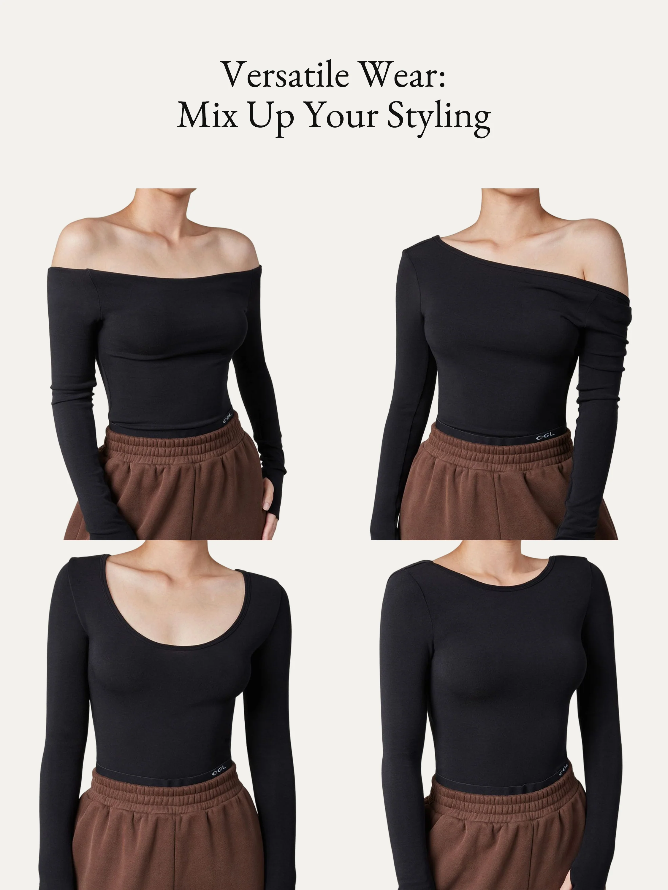 3Pcs Set Essential Lyocell Cashmere Multi-Wear Long Sleeve Top with Thumbholes