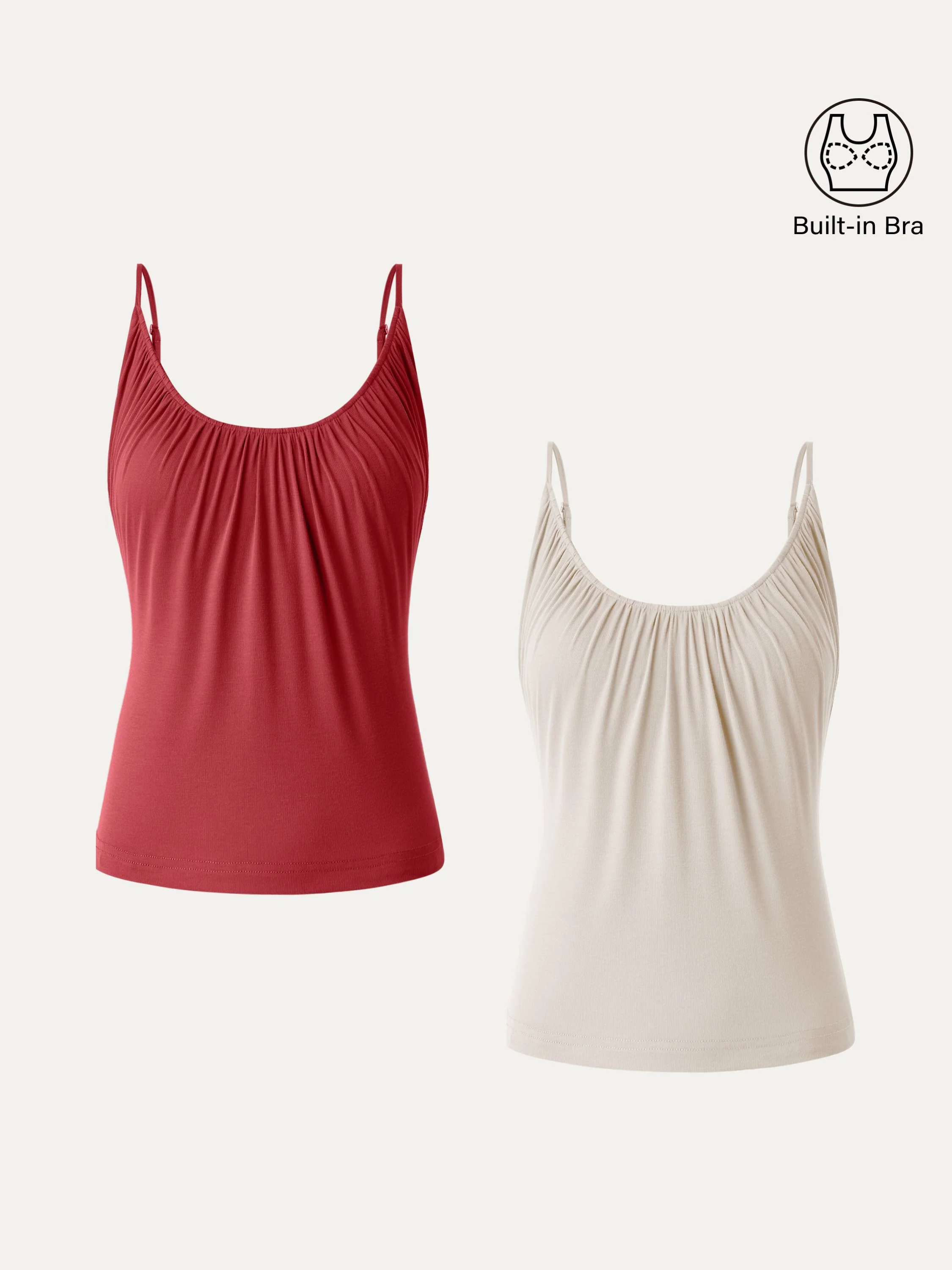 2-Piece Set Hip-Length Scoop Neck Gathered Spaghetti Strap Top