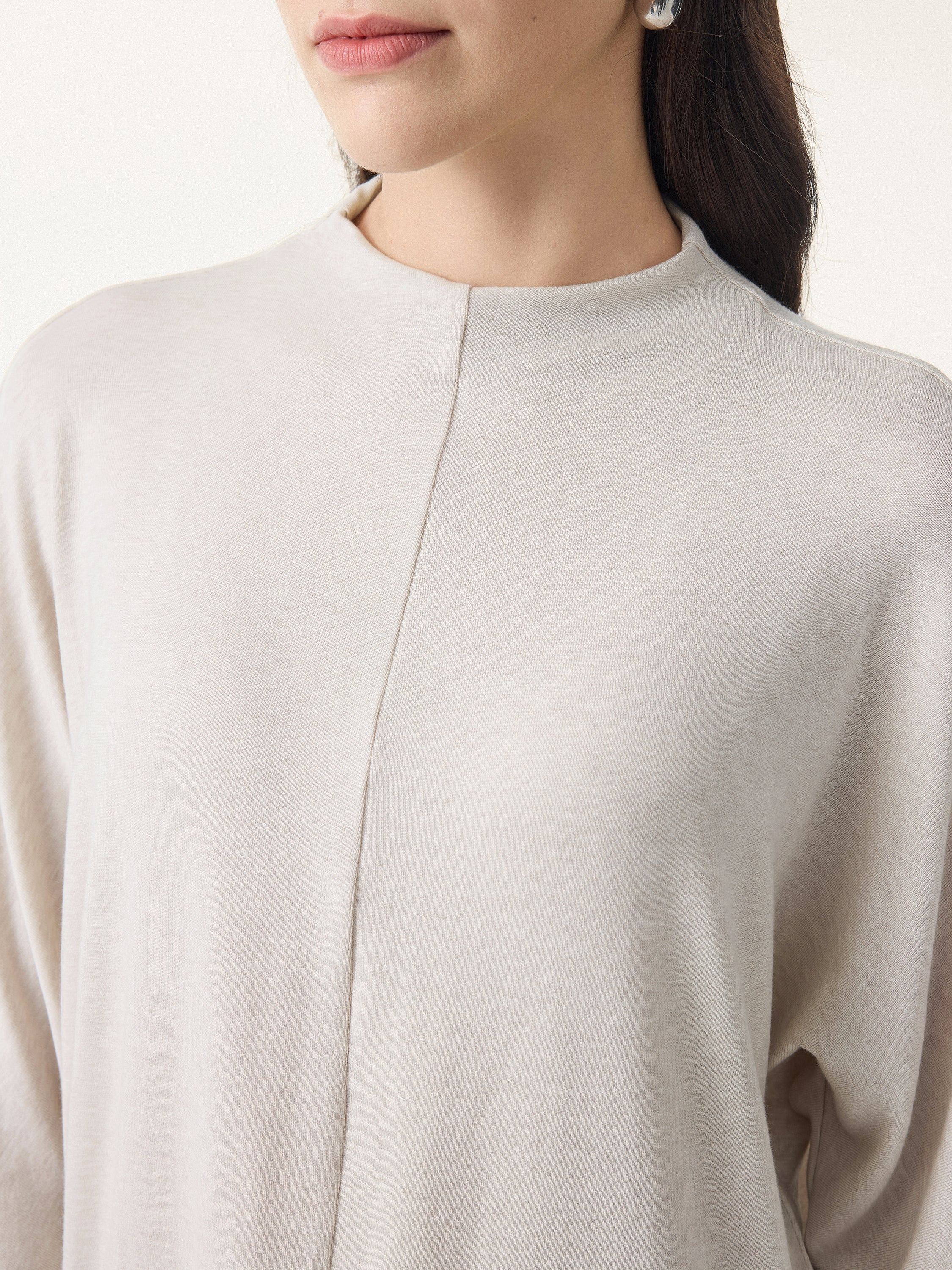 Lyocell Cashmere Relaxed Mockneck Batwing Sleeve Top