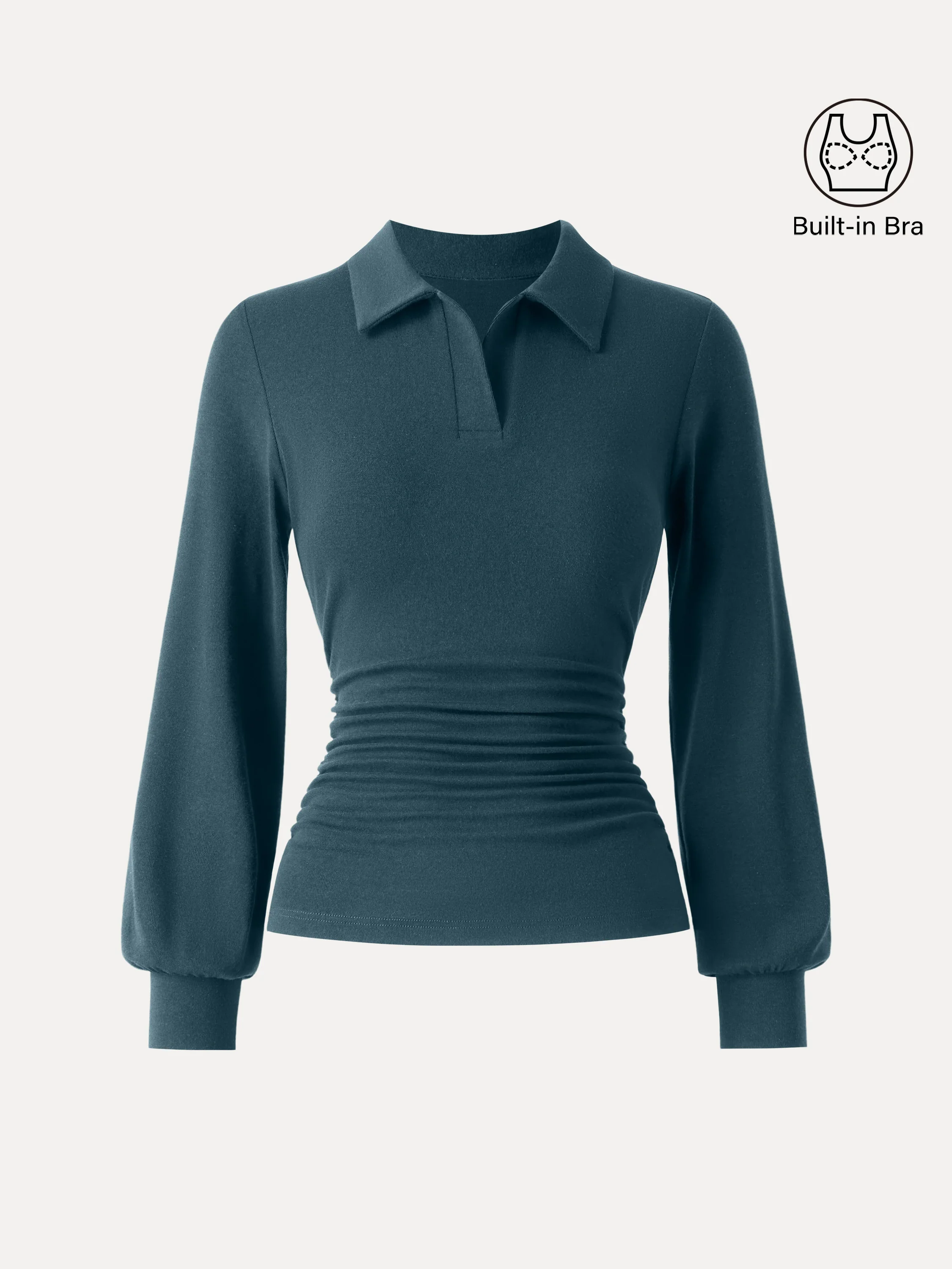 Warm Light Polo Neck Side-Ruched Crop Top