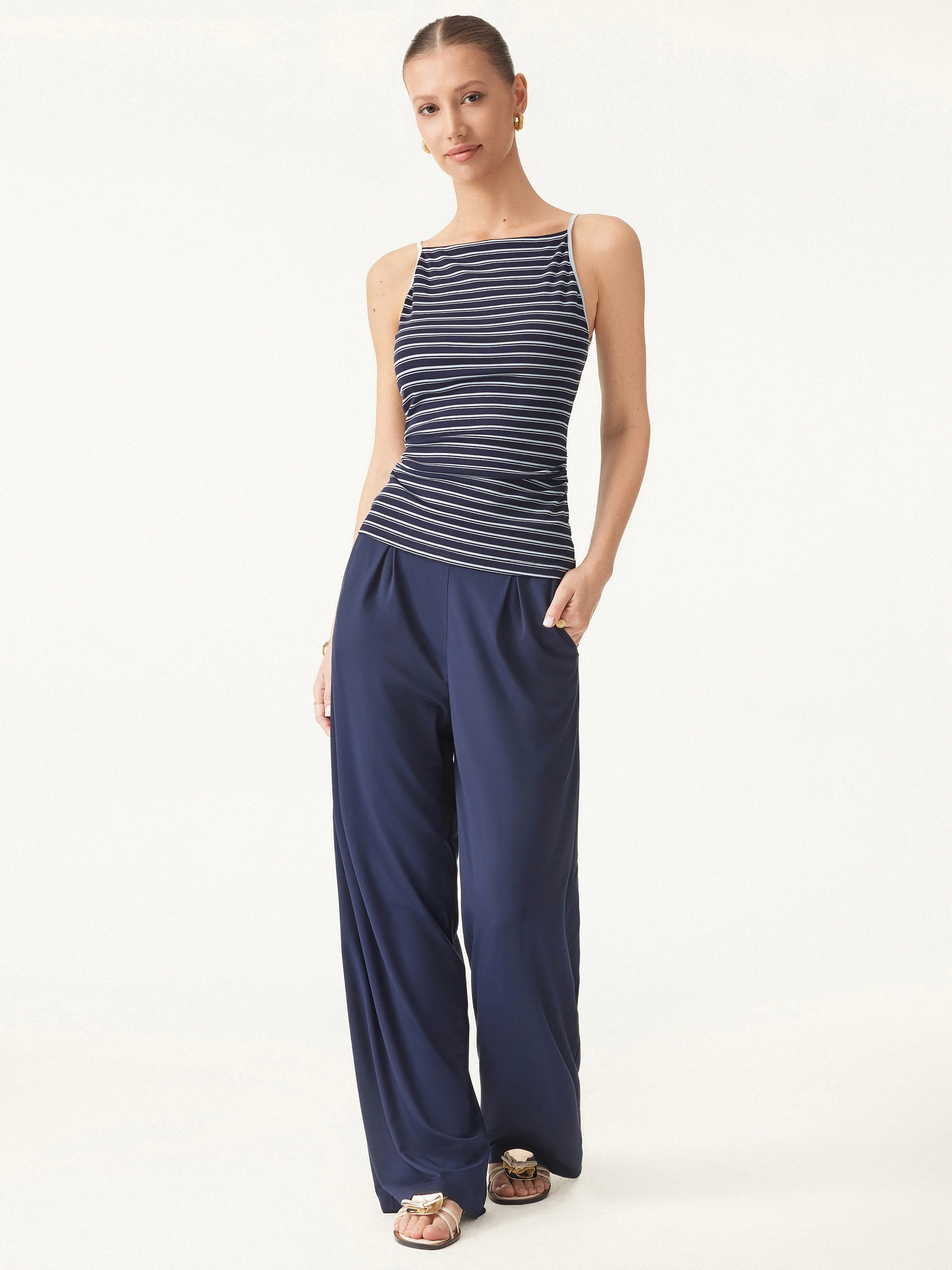 Striped Side-Ruched Spaghetti Airy Bra