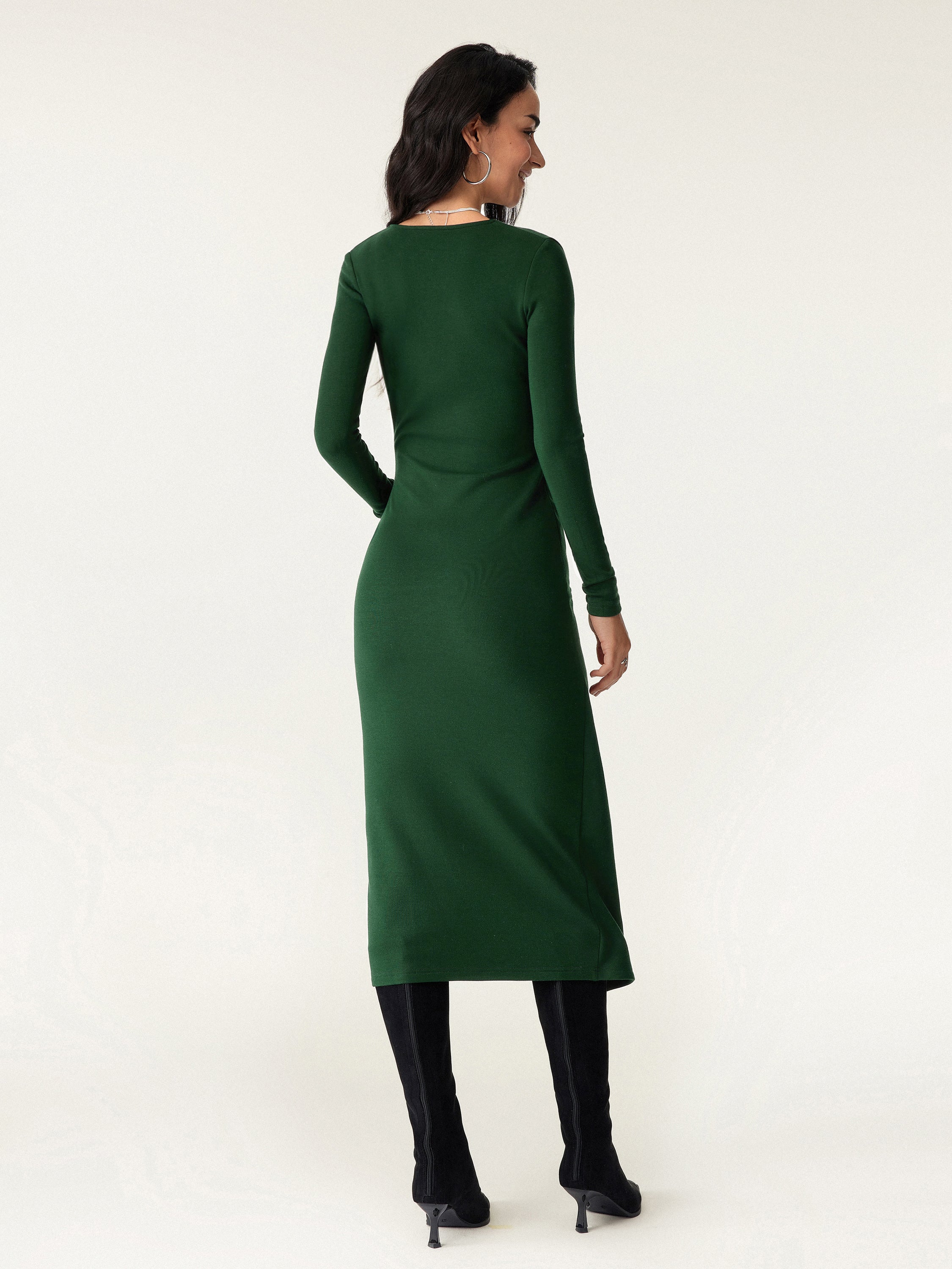 Surplice Wrap Long-Sleeved Dress