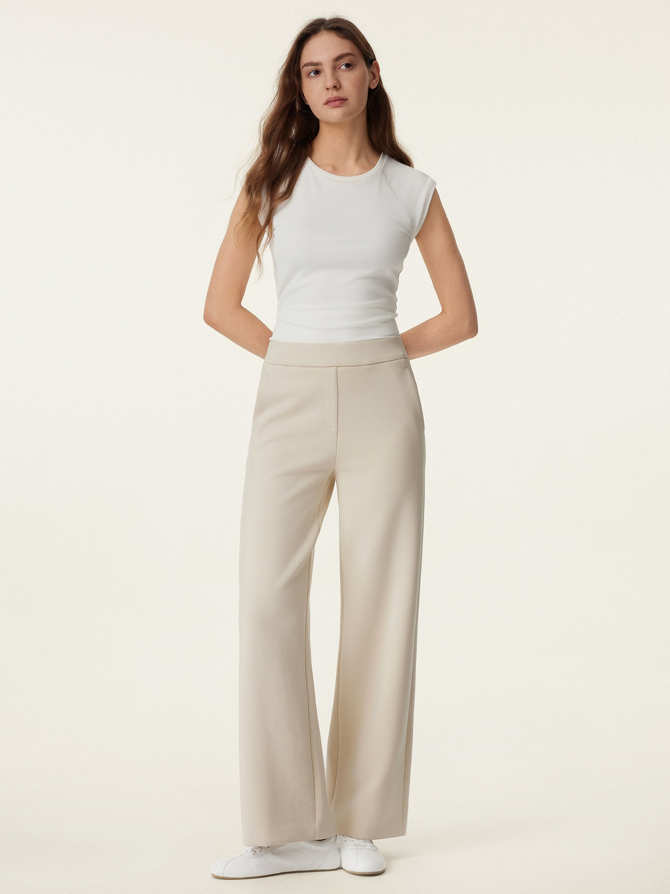 Textured Mid-Rise Pull-On Straight Pants with Pockets